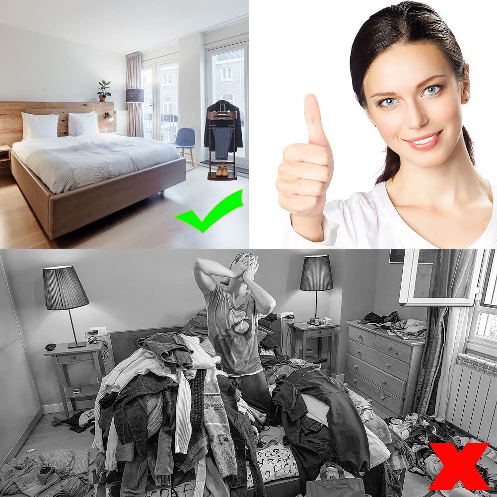 Servomuto, Appendiabiti in Legno, Servo Muto per Abiti e Pantaloni, Design Minimalista Omini Attaccapanni, Materiali Sicuri ed Ecologici, con Cassetti e Scarpiera