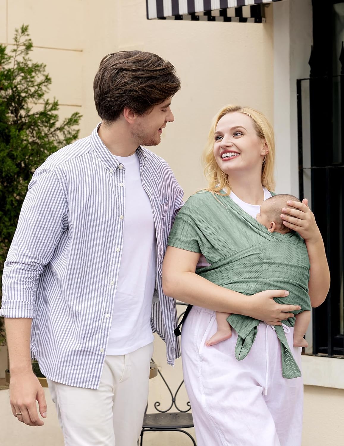Momcozy Regulowana chusta do noszenia noworodka z chłodzącą siateczką Air-Mesh, łatwa do noszenia dla niemowląt (3,6-15 kg), odpowiednia do obwodu talii 76,2-119,4 cm, zielona