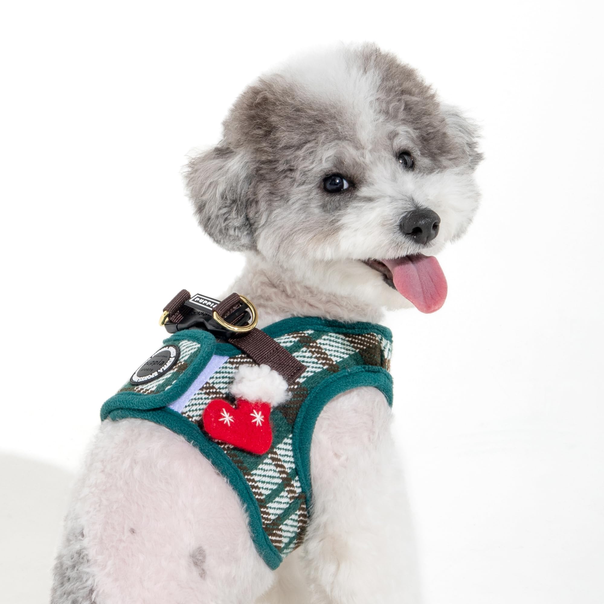 Puppia Festive - Arnés Tipo Chaleco para Perro, diseño cálido de Cuadros de Invierno para Perros pequeños y medianos, Verde, Talla S
