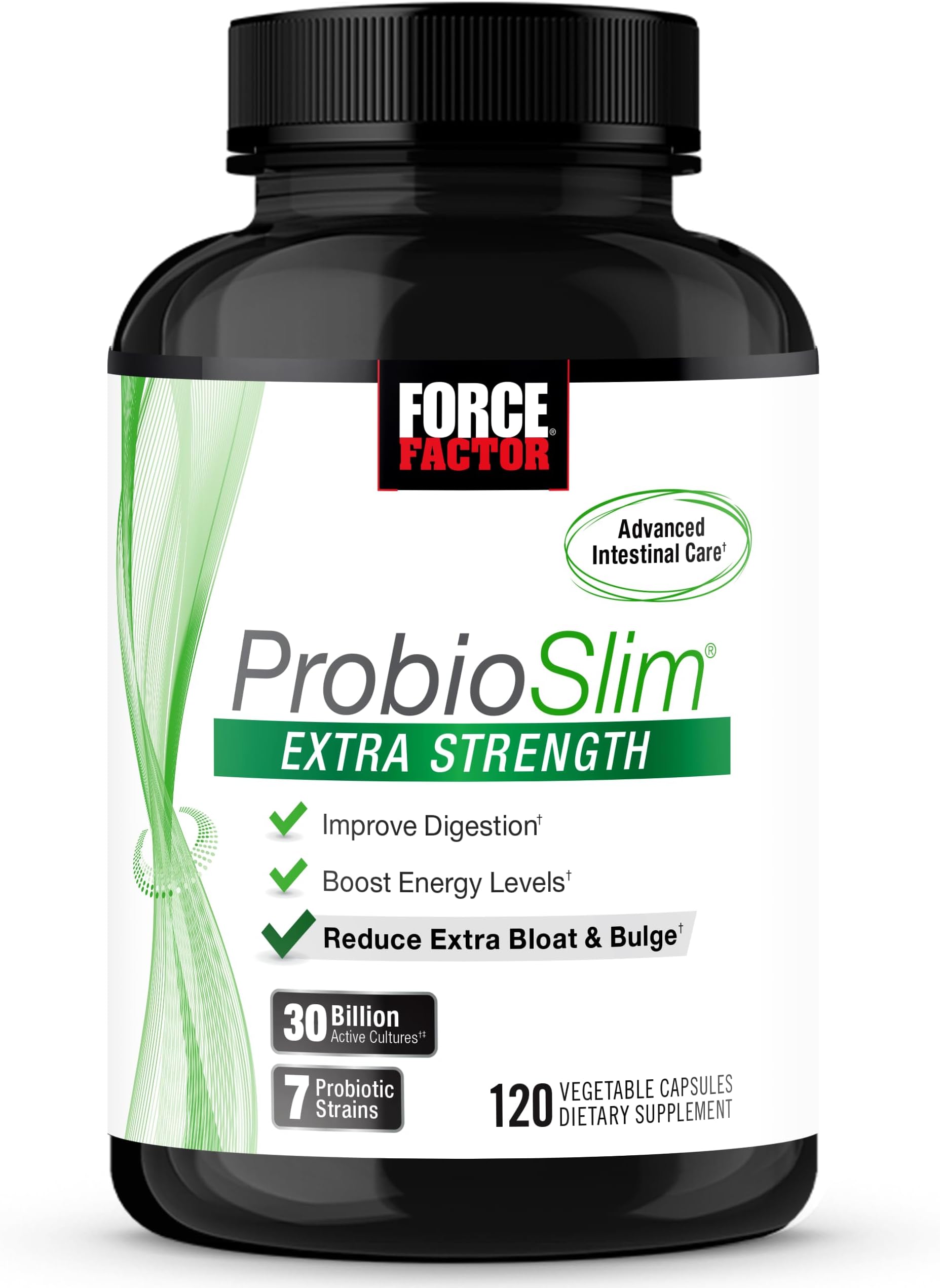Force Factor ProbioSlim Extra Strength Probiotic Supplement for Women and Men with 30 Billion CFUs for Weight Loss, Digestive Health Support, Bloating and Gas Relief, 120 Capsules