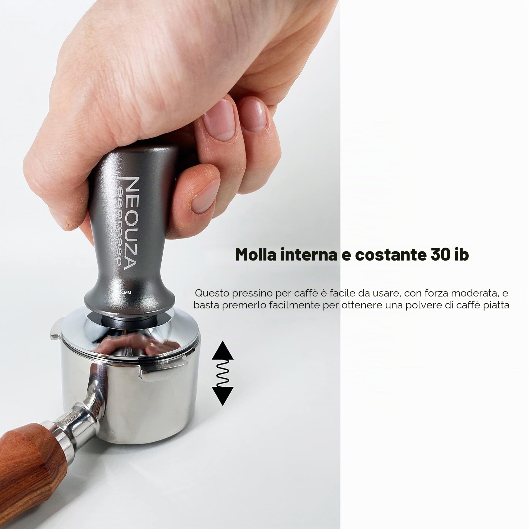 NEOUZA, Pressino per caffè espresso a molla, per macchinetta del caffè, da 51 mm, autolivellante, antiaderente, impugnatura raffinata, base piatta in acciaio inossidabile
