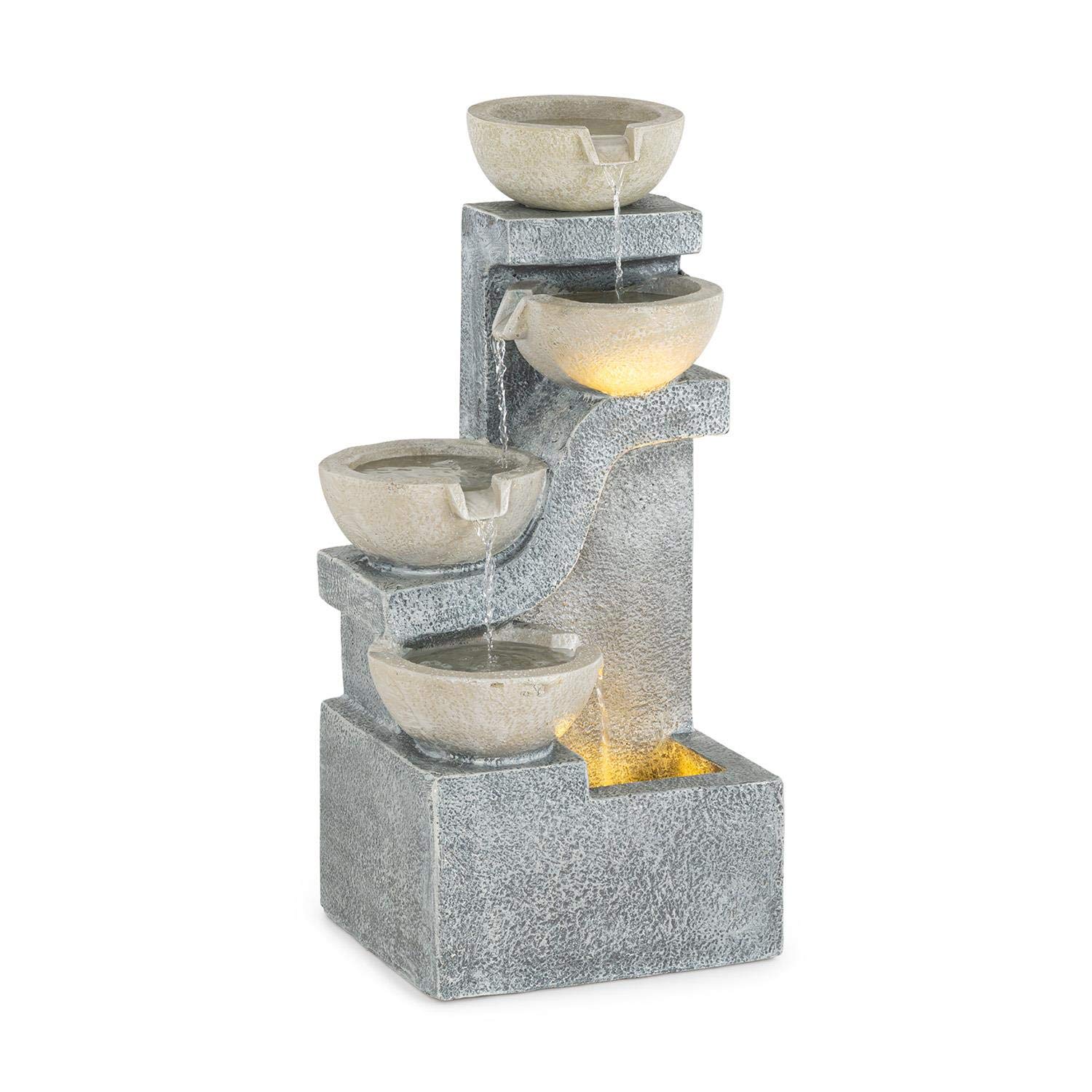 blumfeldt Delos - Fontana da Giardino Decorativa, Gioco d'Acqua, Umidificazione, Illuminazione LED: Bianco Caldo, al Chiuso e all'Aperto, Cavo: lungo 5 m, Cemento, Grigio