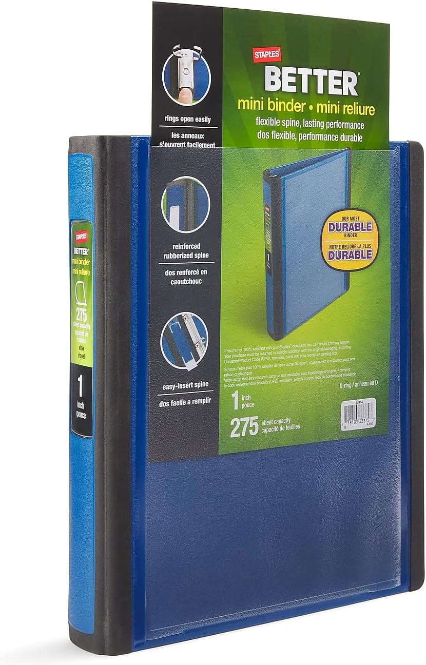 Staples 924443 Better Mini Size 1-Inch D 3-Ring View Binder Blue (20942) - Suits 5.5" x 8.5" Pages