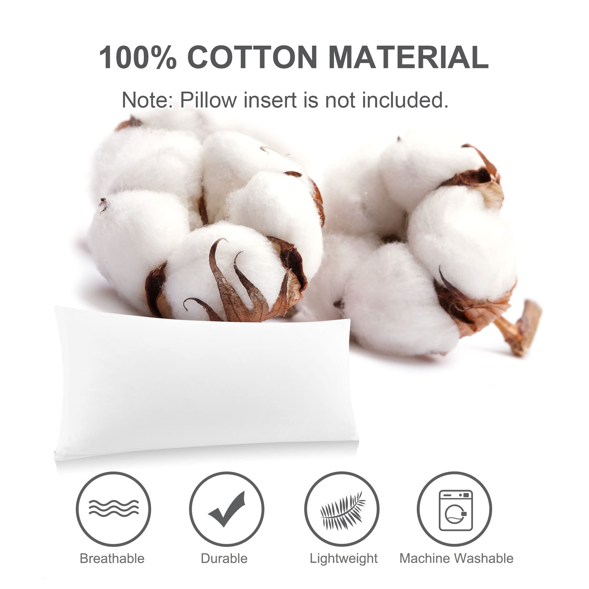 PiccoCasa Bolster Pillow Case Egyptian Cotton Body Pillow Cover 300 Thread Count Soft and Breathable Long Pillowcase with Zipper Closure White 20"x72" (6ft) - Image 4