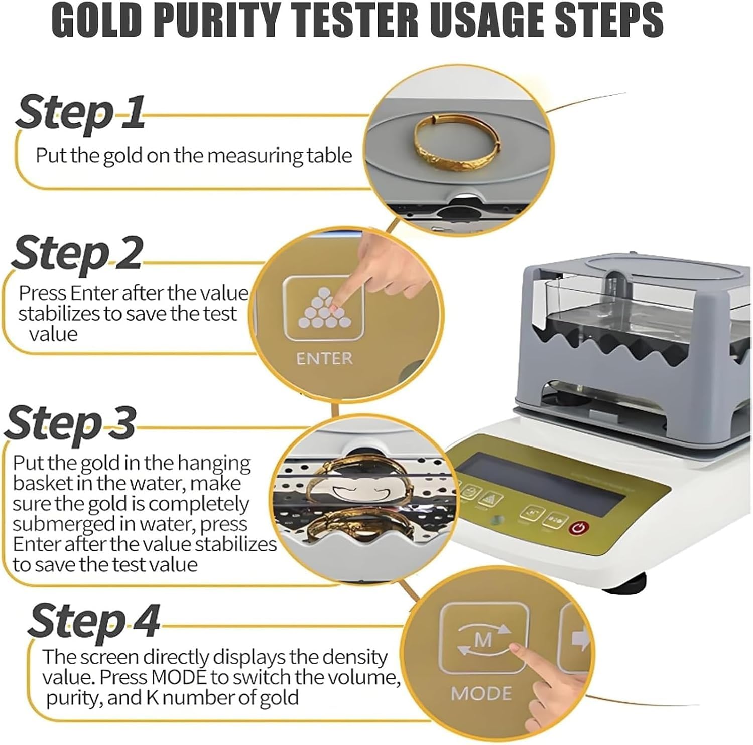 Máquina comprobadora de pureza de Oro, Densímetro de Oro, Medidor de Densidad Preciso de Oro, para la Industria de la joyería, investigación de Metales Preciosos, Laboratorio de