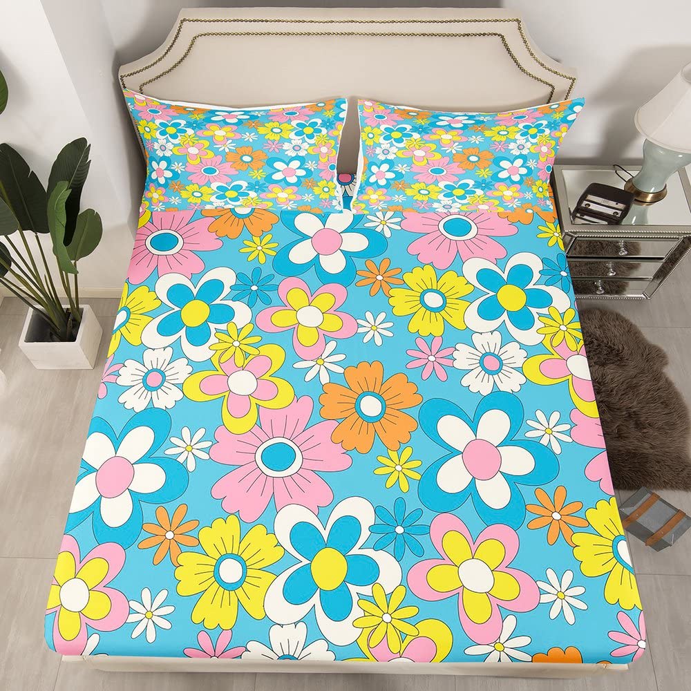 Homewish Spannbetttuch 90x200cm Groovy Blume - Floral Design Für Kinderzimmer