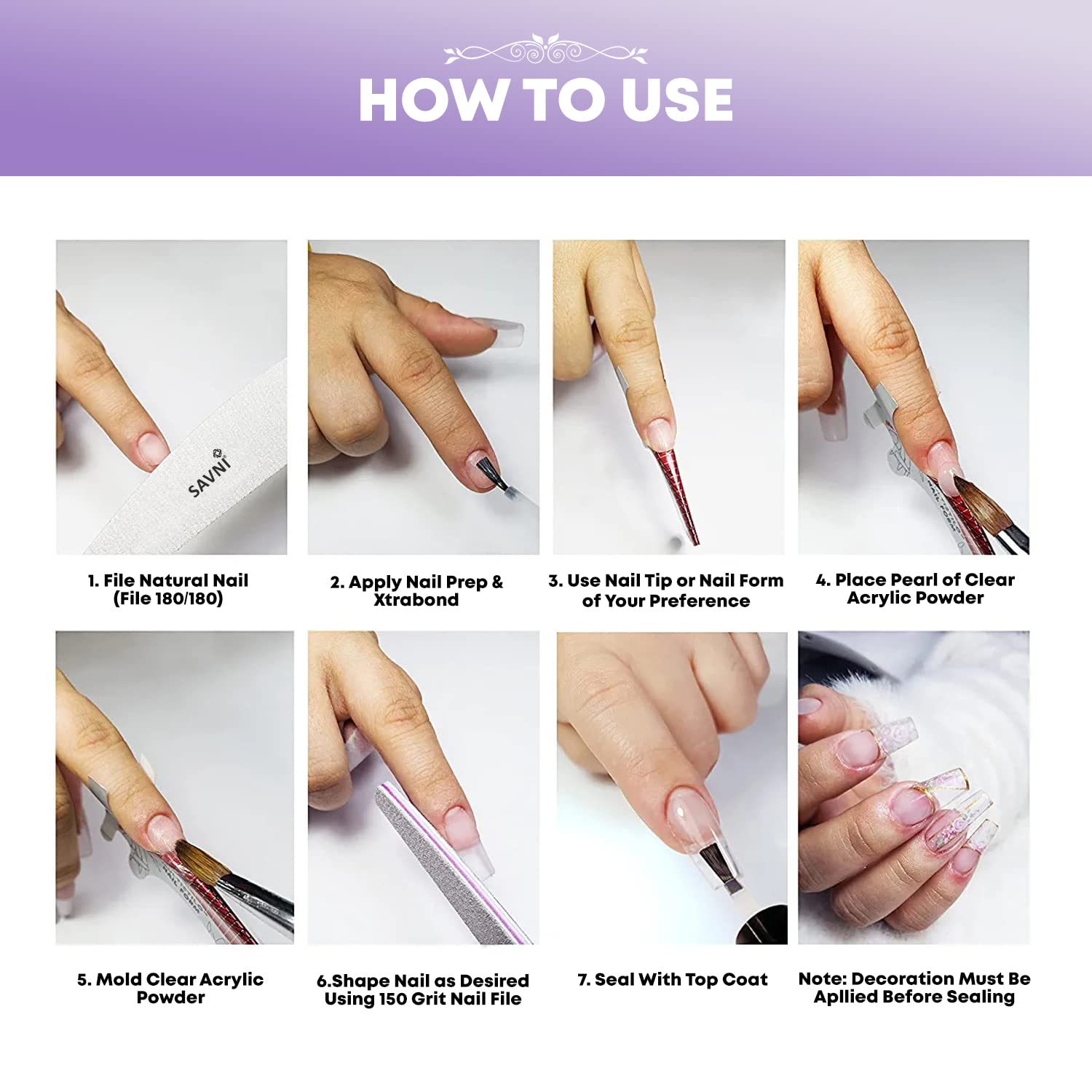 Savni Professional Nail Art Acrylic Powder Kit for Acrylic Nails Extension (25g, Clear) 3
