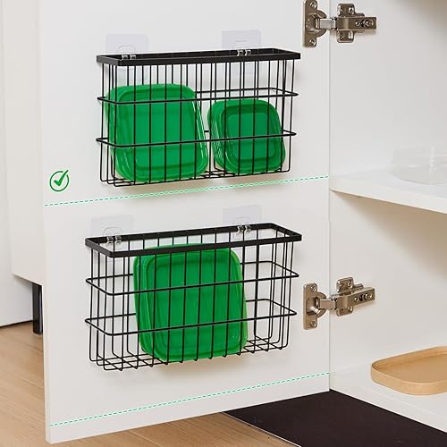 Miniatura 3 de Paquete de 2 organizadores de puerta de gabinete, organizadores de tapa autoadhesivos dentro del gabinete, cestas de almacenamiento colgantes,