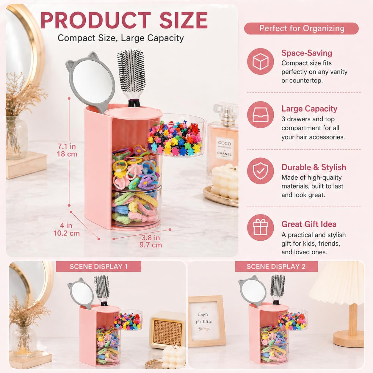 Rotating Makeup Organizer with Drawers, Multi Purpose Storage Organizer for Cosmetics Skincare Office Supplies Bathroom Countertop Vanity Desktop Organizer image 4