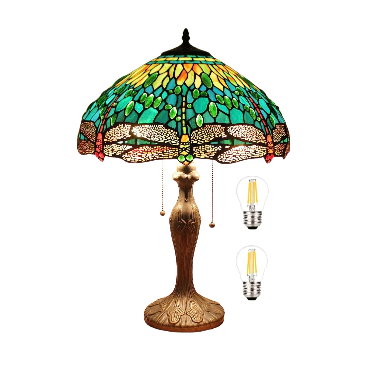 BidesenTiffany Lamp Green Stained Glass Table Lamp 16 Inches Dragonfly Style Desk Reading Light Decor Beside Bedroom Living Room Home Office