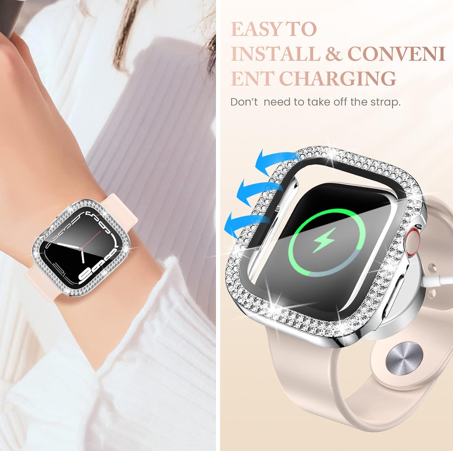 Goton 4-Pack Bling Case for Apple Watch Screen Protector 44mm Series 6/5/4, SE 3/2/1, Women Glitter Diamond Rhinestone Protector for iWatch Cover Accessories 44 mm - Image 6