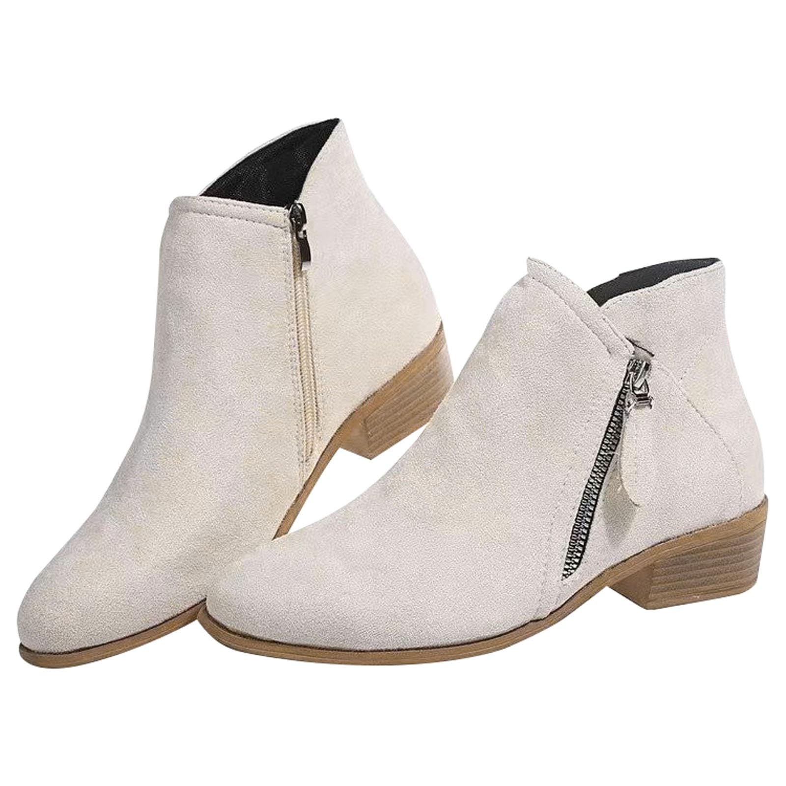 Comfortable Fall Winter Bootie For Women Dressy Low Heel Arch Support Walking Ankle Boots Side Zipper Round Toe