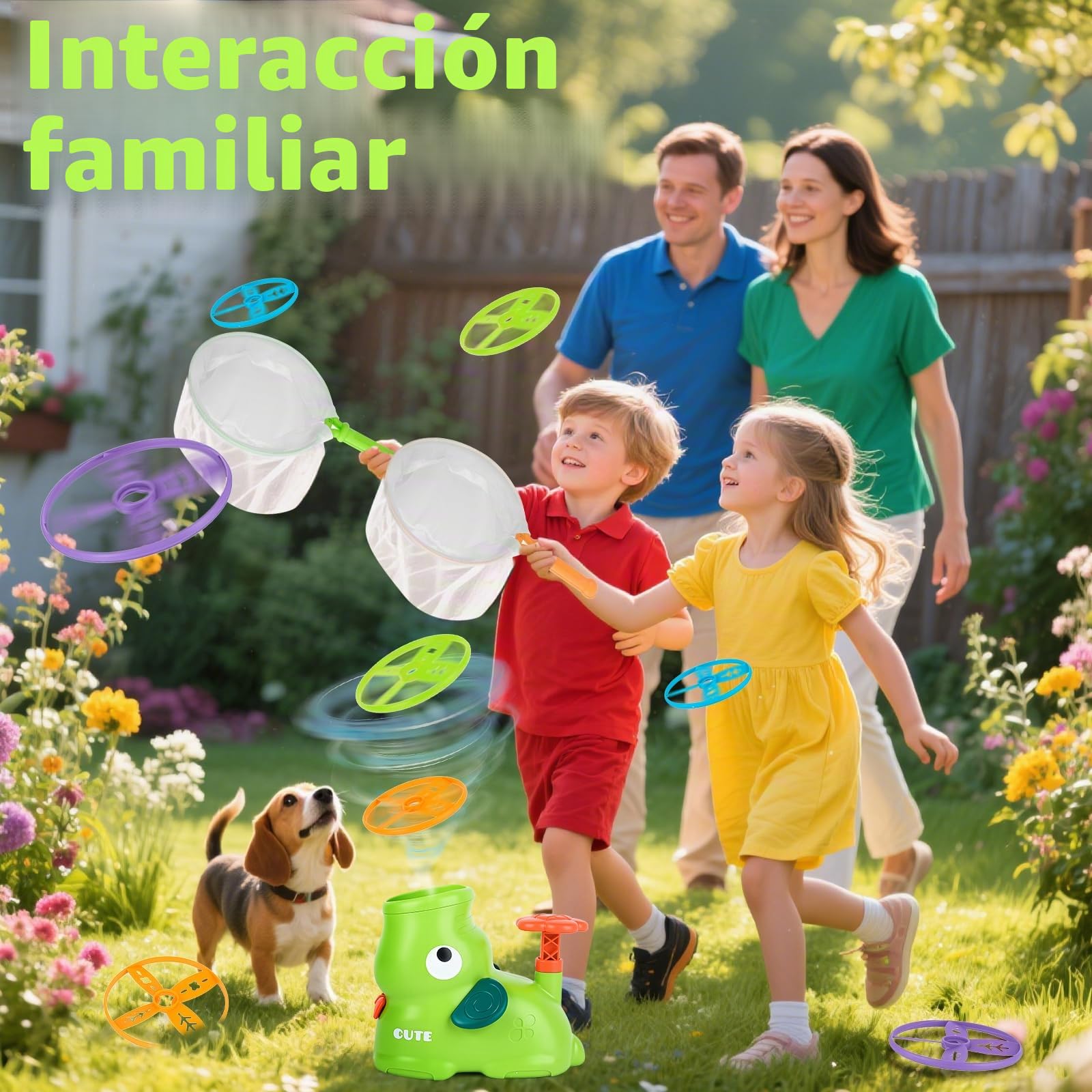 Frisbee Niños, Lanzador de Disco Volador Juegos Exterior Niños con 32 Discos, Juguetes para Niños Niña 3 4 5 6 7 8 Años, Juguetes Exterior para Jardin y Interiores