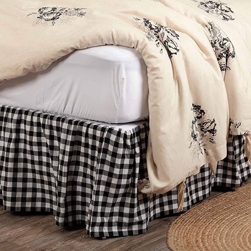 Falda de cama individual negra a cuadros vintage 39x76x16