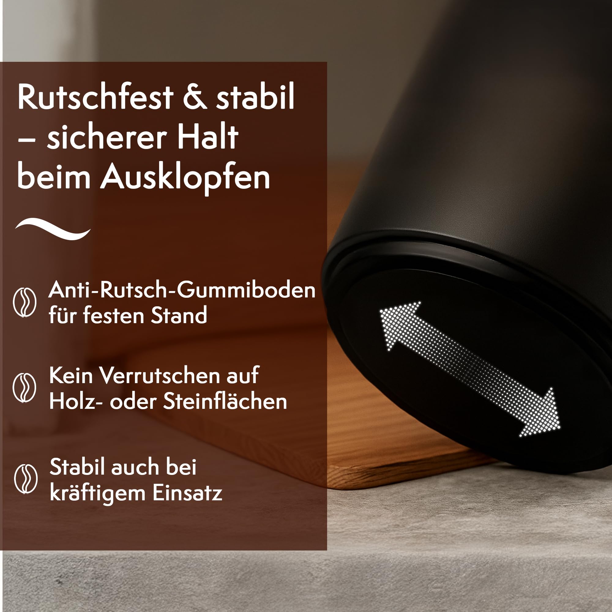 Hochwertiger Abklopfbehälter für Siebträgermaschine –Edelstahl Abklopfstange – Geräuschlos, minimalistisch mit rutschfester Matte – Siebträger Zubehör für Kaffeeliebhaber
