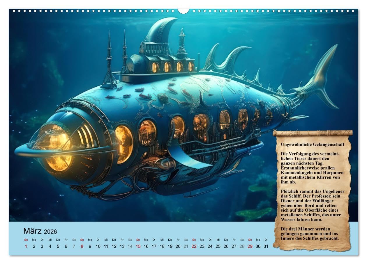 Reise unter dem Meer (hochwertiger Premium Wandkalender 2026 DIN A2 quer), Kunstdruck in Hochglanz: nach einem Roman von Jules Verne (CALVENDO Wissenschaft)