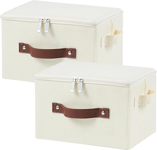 Miniatura 45 de Contenedores de almacenamiento con tapa con cremallera de tela de algodón y lino, cestas de almacenamiento con tapa, cajas plegables lavables para