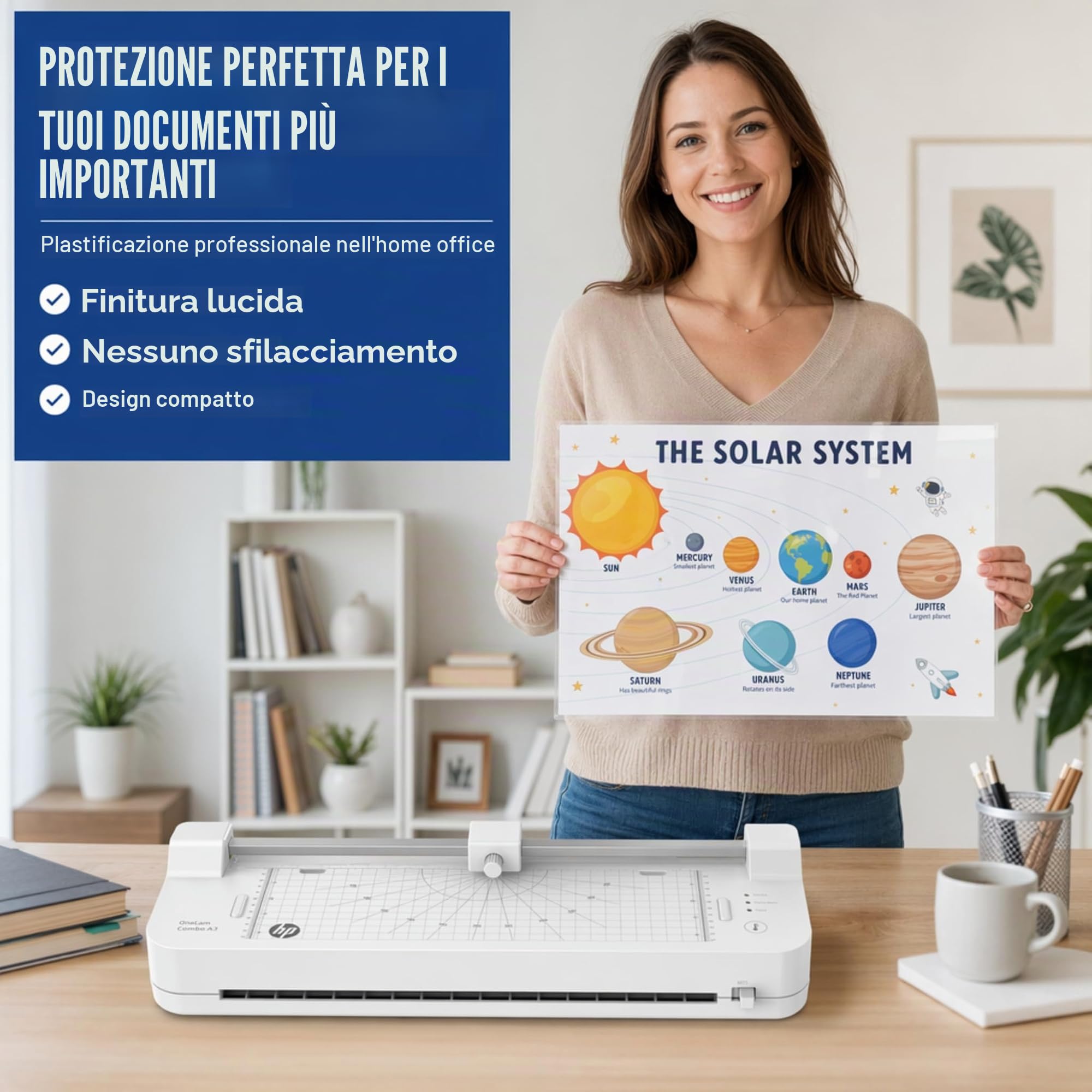 HP ONELAM COMBO A3 laminator Warm integrated trimmer corner rounder 40 cm/min speed + 15 pouches: 3xA4 4xA5 4xA6 4xB-CARD White