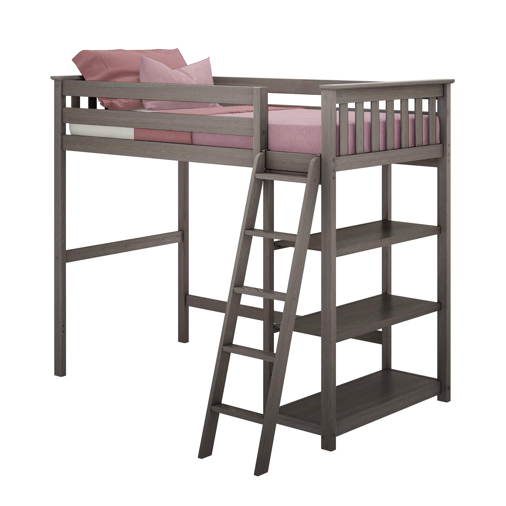 Buy Max & Lily High Loft Bed, Twin Bed Frame For Kids With Bookcase
