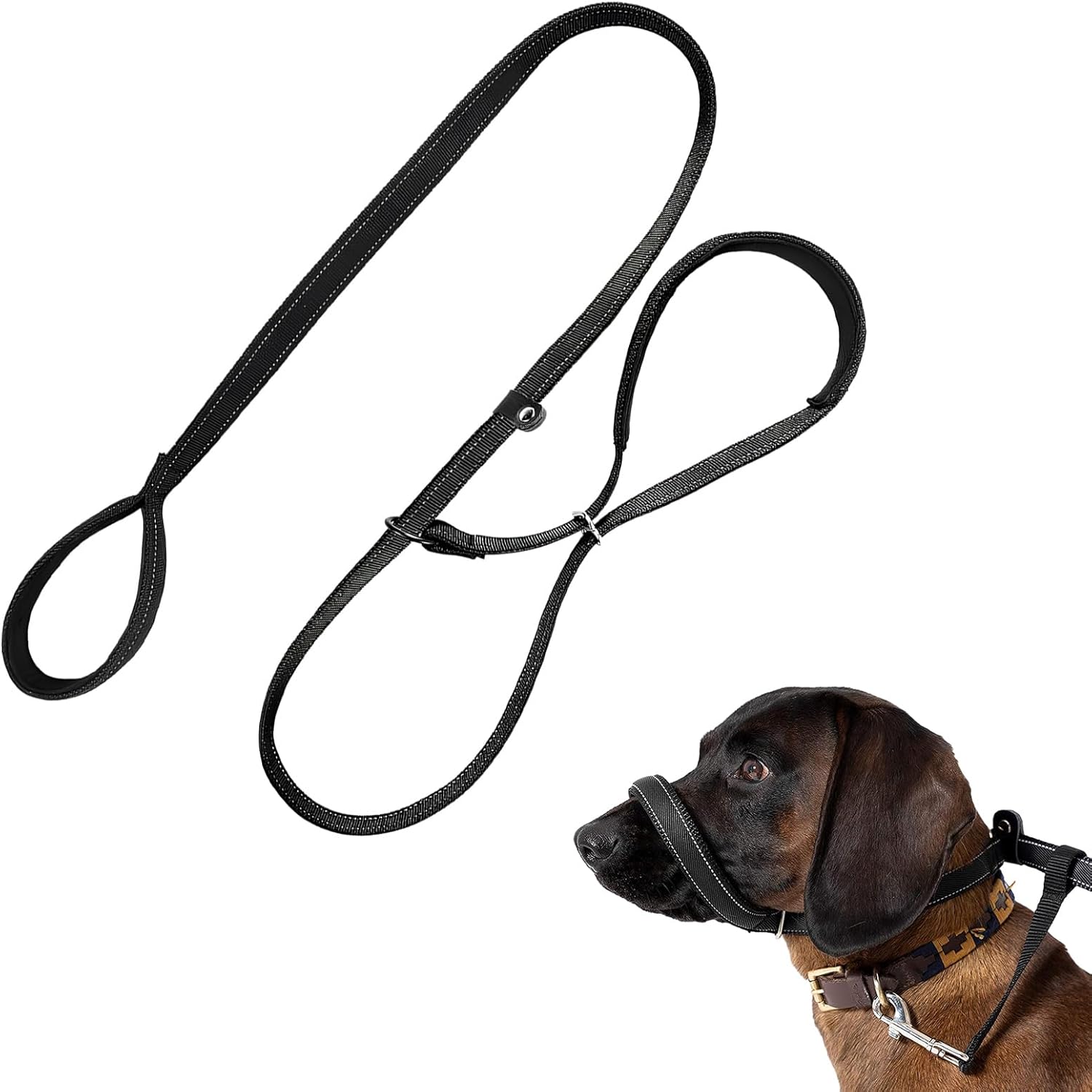 Figure of 8 Dog Lead,1PCS Anti Pull dog Lead with Padded Loop Handle and Nose Pad,Reflective