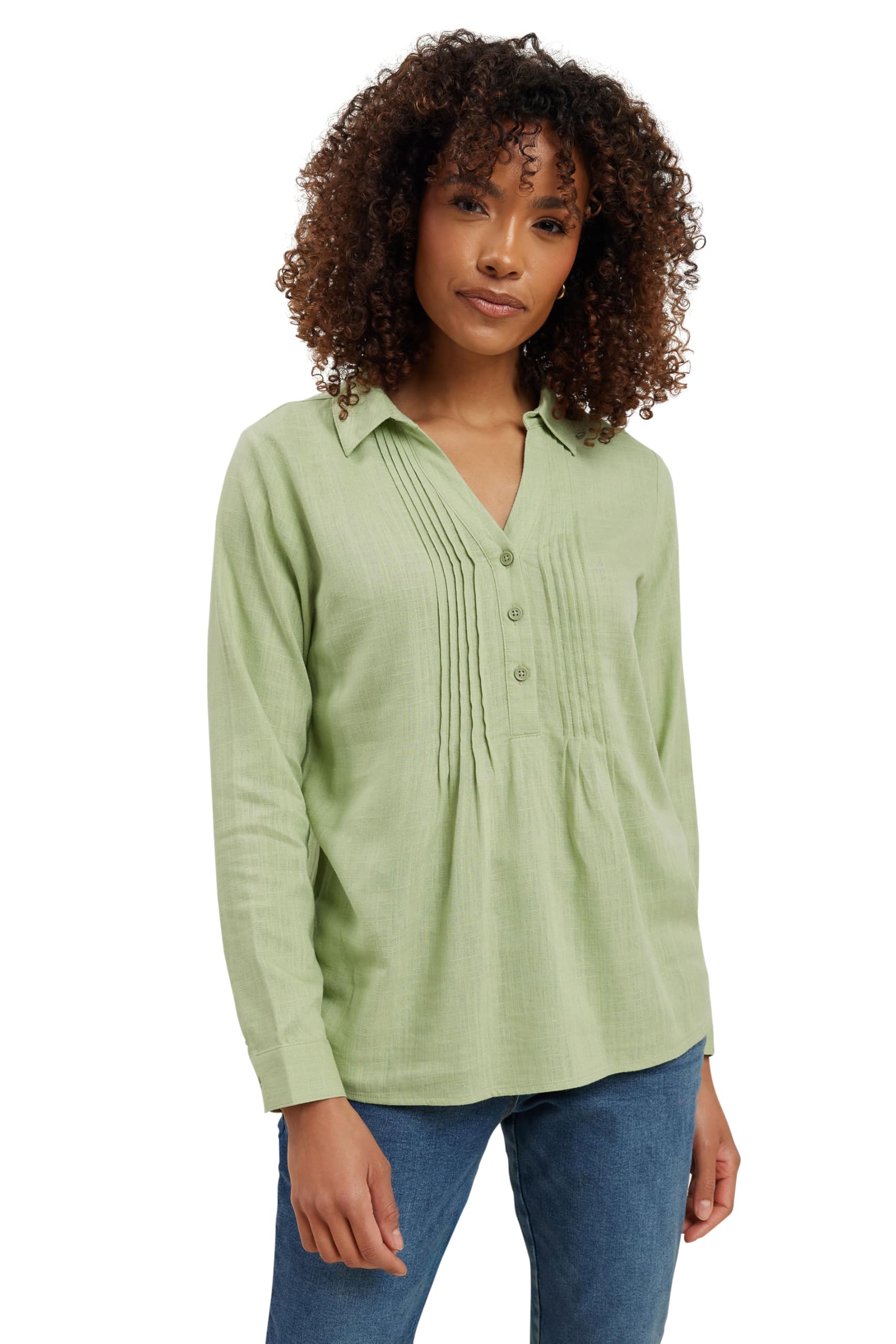 M&Co Women's Light Green Sage Green Pintuck Detail Linen Shirt