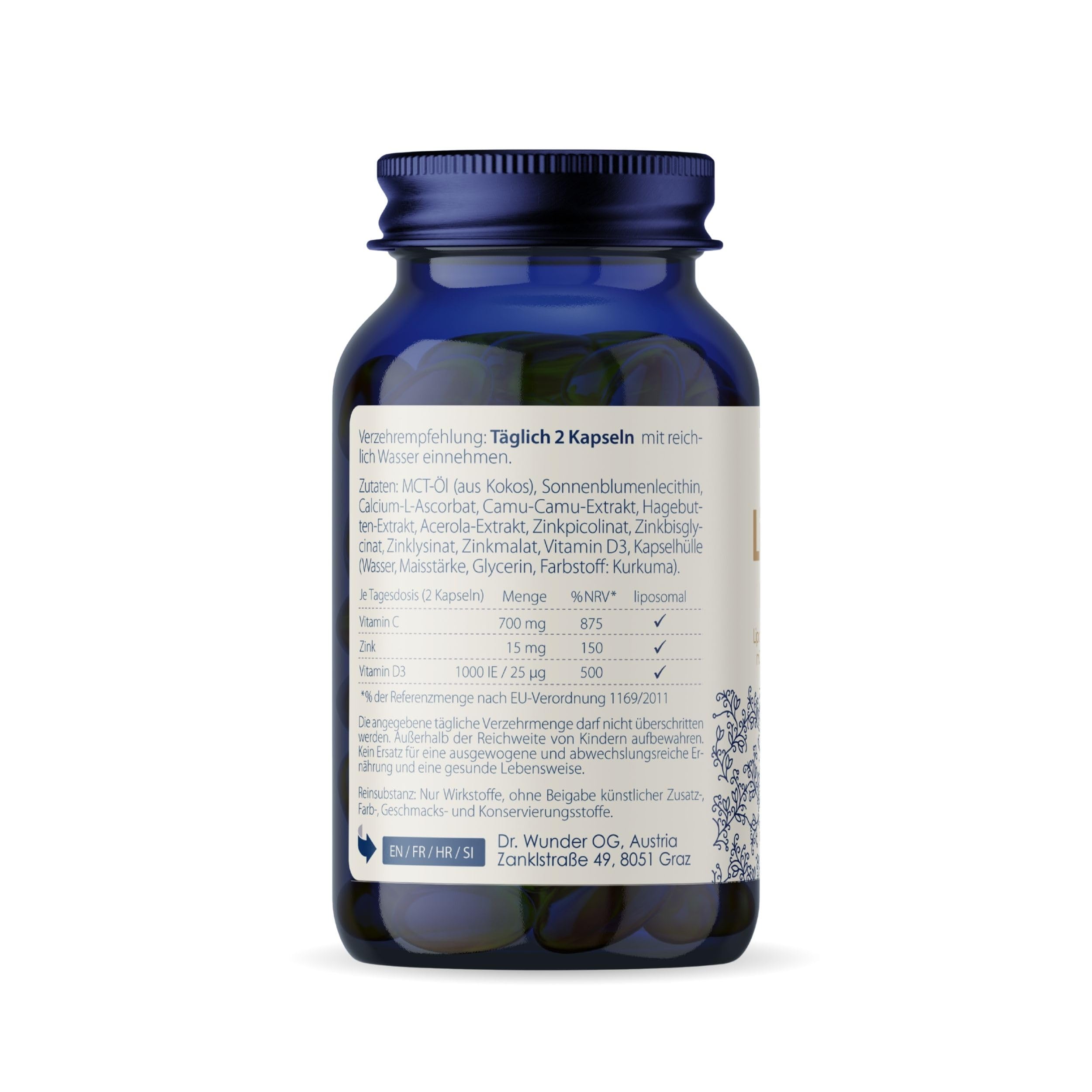 Dr. Wunder LipoImmun – 60 liposomale Softkapseln: Vitamin C + Zink + D3 | echte liposomale Form – besonders verträglich & magenfreundlich | tägliche Immun-Basis | mit Camu-Camu, Acerola & Hagebutte