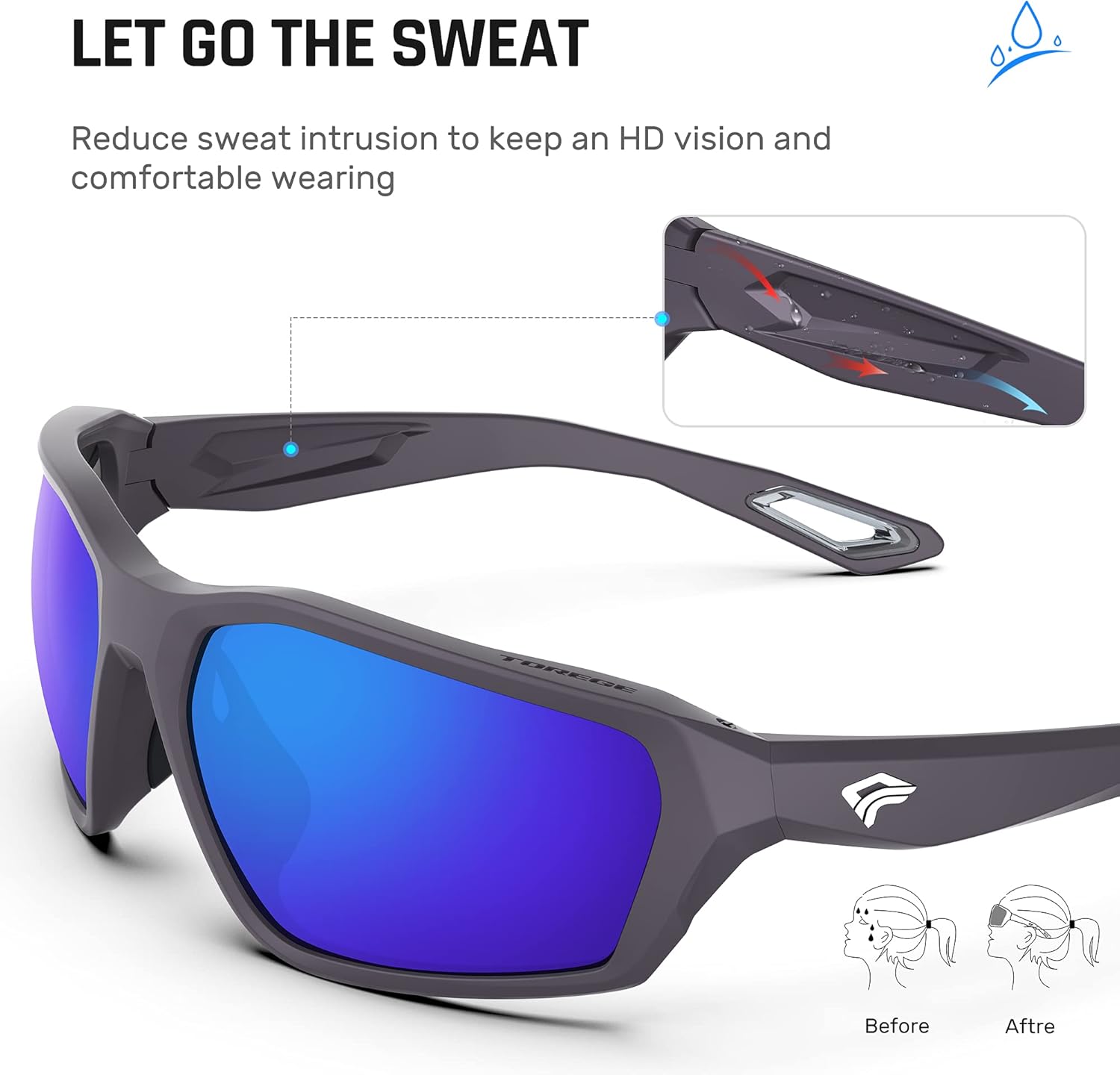 Polarized Sports Sunglasses for Men Women, Mens sunglasses for Fishing Cycling Running Golf 100% UV Sun glasses TR69 COEUS (Matte Purple Gray&Blue Lens)