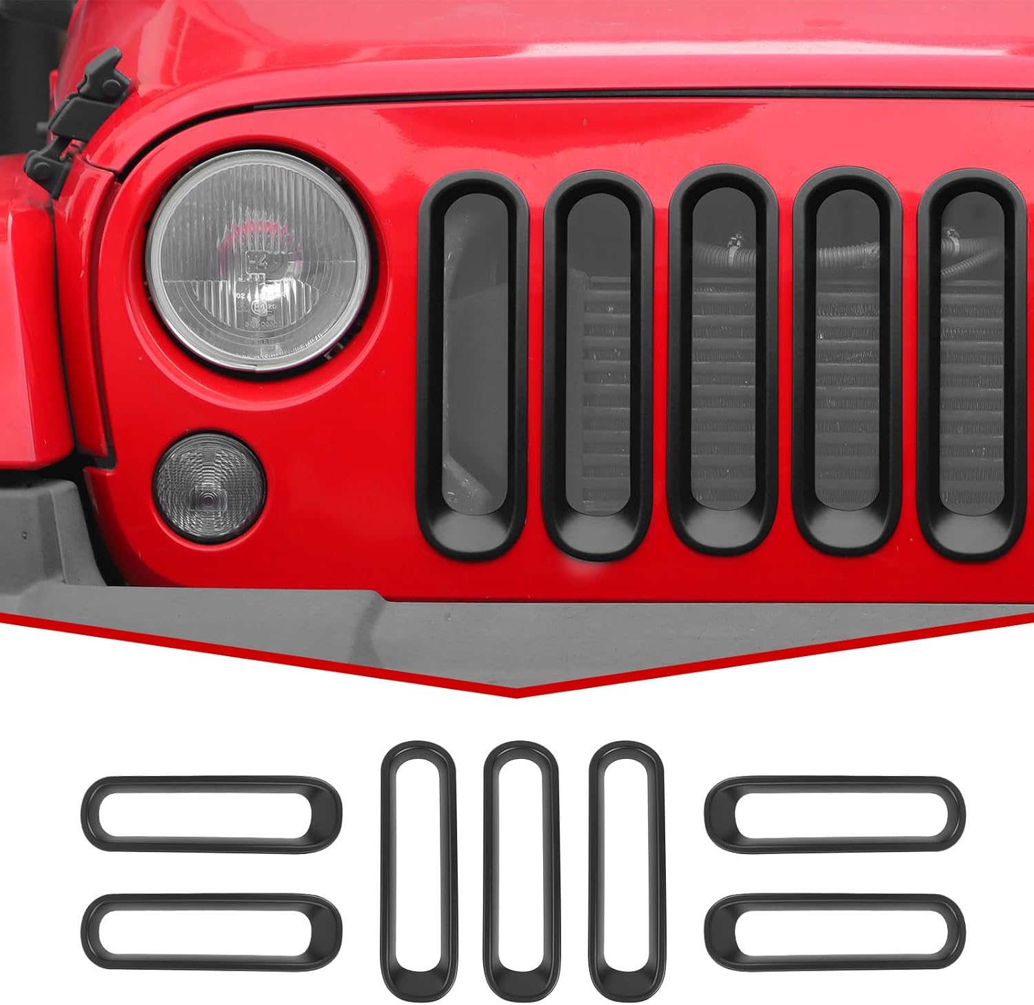 JeCar Front Grille Inserts Grill Trim Covers Exterior Accessories Compatible with Jeep Wrangler 2007-2018 JK & Unlimited Sports Sahara Rubicon X, Matte Black