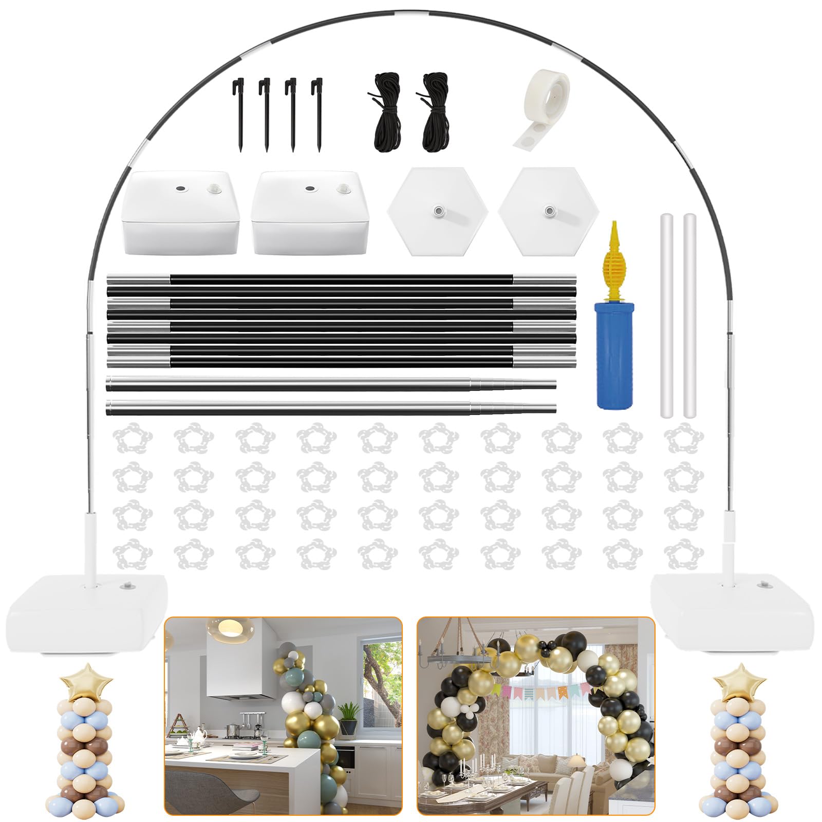 RUBFAC 2-in-1 Balloon Arch Kit, 7.2ft Balloon Arch Stand Adjustable Balloon Arch Frame with Water Fillable Base for Wedding Birthday Baby Shower Party Decorations