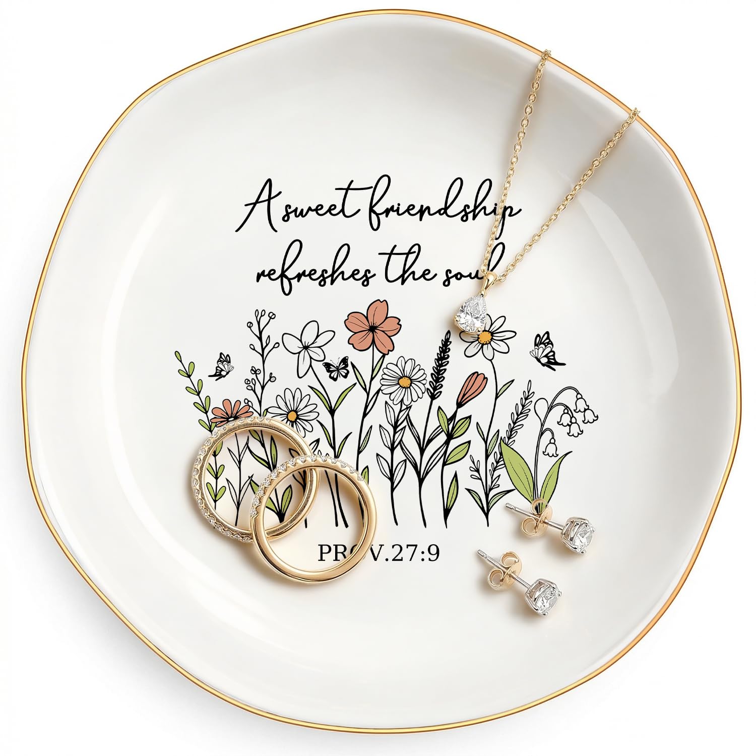 Cadeau d'amitié pour femme chrétienne, plat à bijoux âme sœur en céramique verset