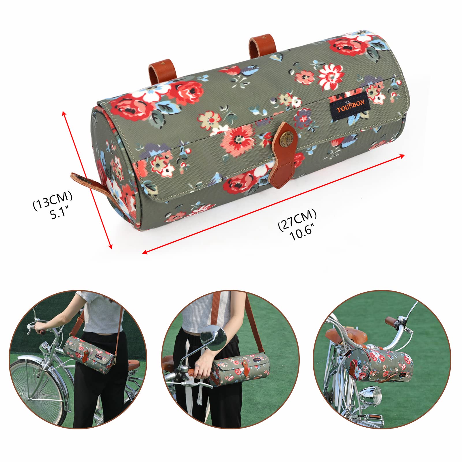 TOURBON Borsa da Bicicletta per Manubrio Anteriore Impermeabile - Borsa Portaoggetti con Tasche per Utensili - Motivo Floreale
