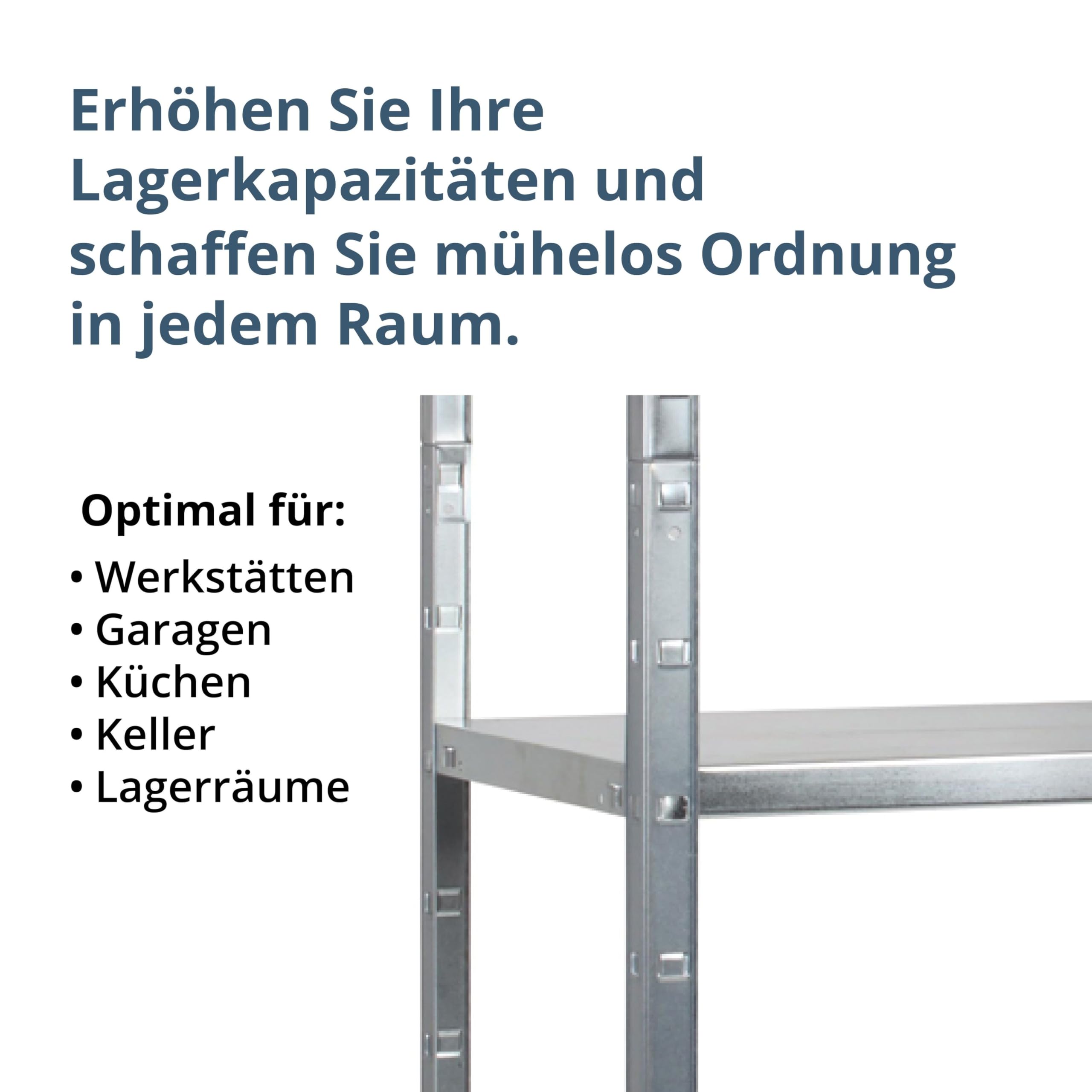 SCHULTE Regalwelt Steckregal mit 4 PowerMAX Fachböden, 70 kg Tragkraft, 200x100x50 cm (HxBxT), verzinkt (Lagerregal, Werkstattregal, Kellerregal, Garagenregal, Metallregal