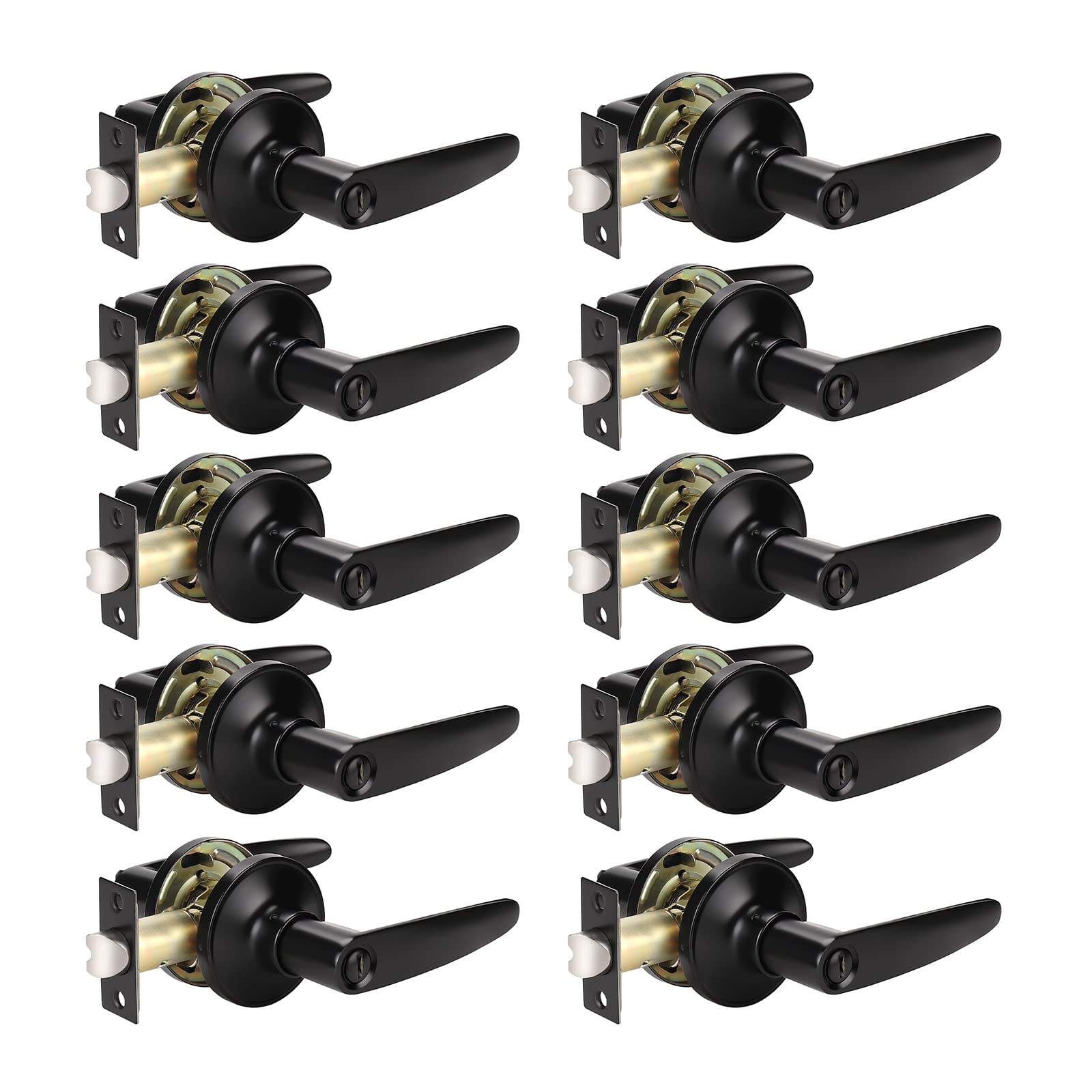 KNOBWELL 10 Pack Door Levers Matte Black Bedroom Door Handles with Lock ...