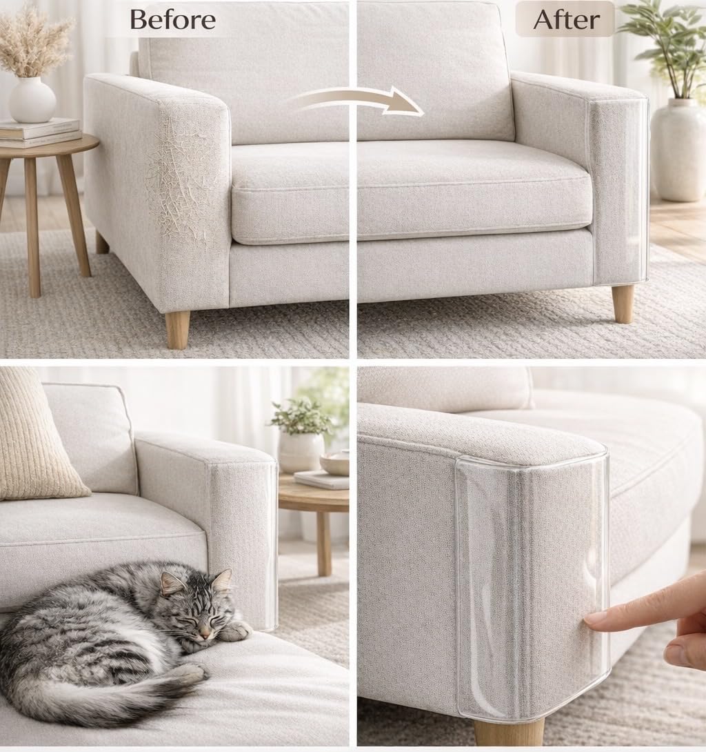 10 protectores de muebles de gatos, transparente autoadhesivo, disuasorio de arañazos, protector de sofá, paquete de 4 unidades XL (18 pulgadas de largo 12 pulgadas de ancho) + 4 unidades grandes (18