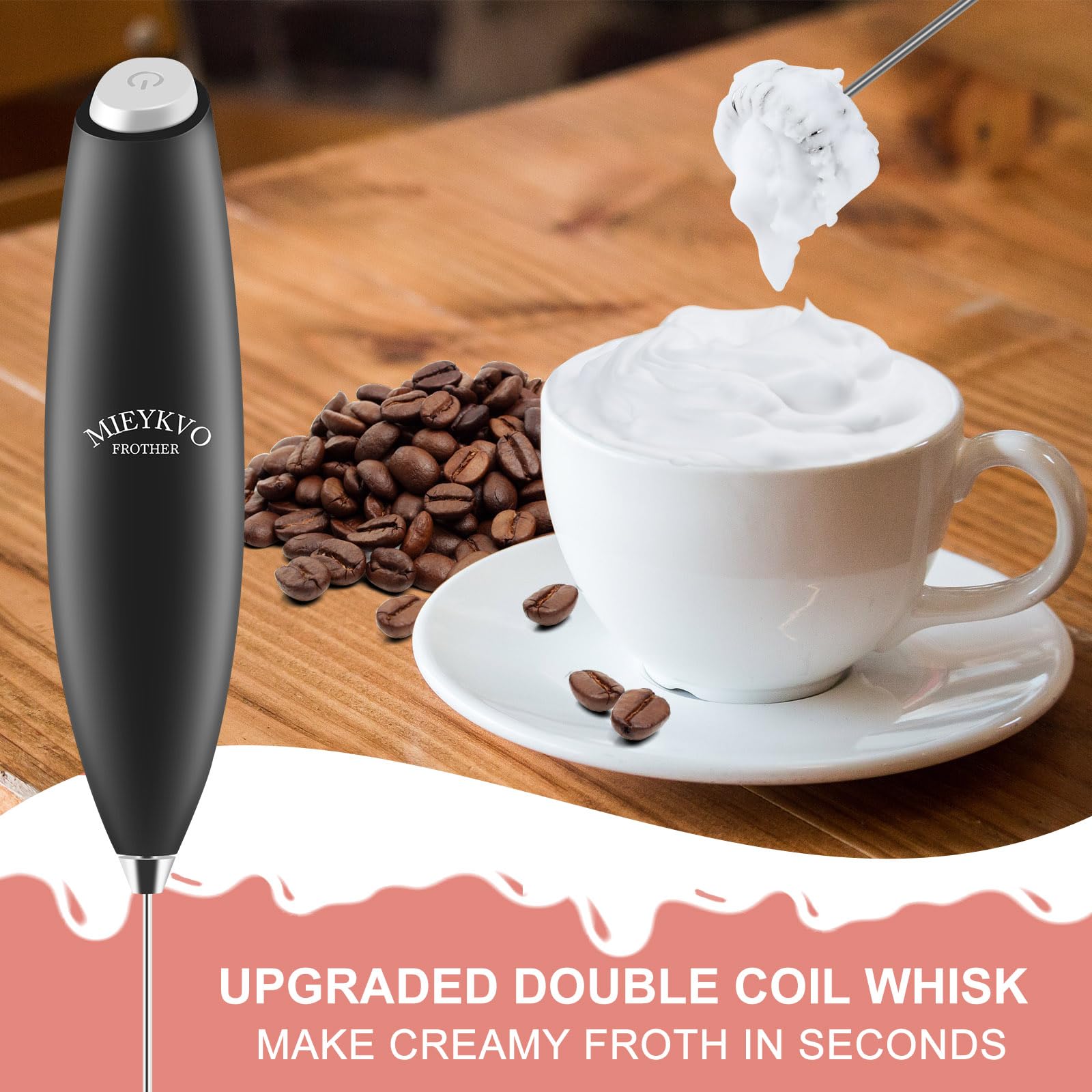 Mousseur à Lait électrique Rechargeable USB-C – 3 Vitesses, Buse Amovible, Pour Café, Latte, Cappuccino (Noir)
