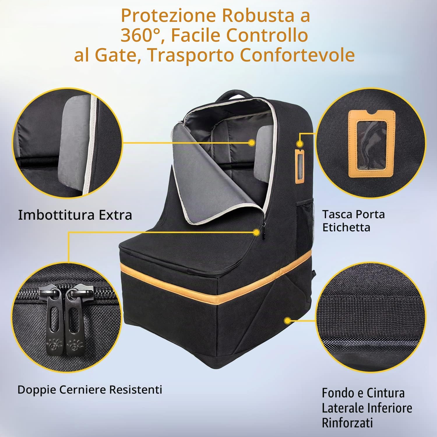 Hap Tim Borsa da viaggio per seggiolino auto, copertura imbottita per seggiolino auto, per aeroplano, trasportino per seggiolino auto portatile per oggetti essenziali per aeroporti, zaino da viaggio