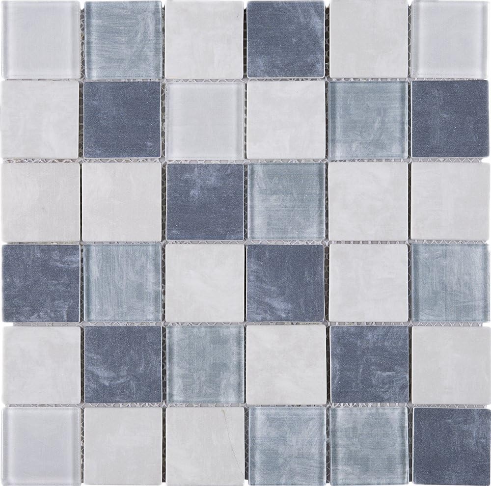 TREGLG-01 Blue and White 2x2 Grid Recycle Glass Mosaic Tile Sheet-Kitchen and Bath backsplash Wall Tile (10 Sheets)