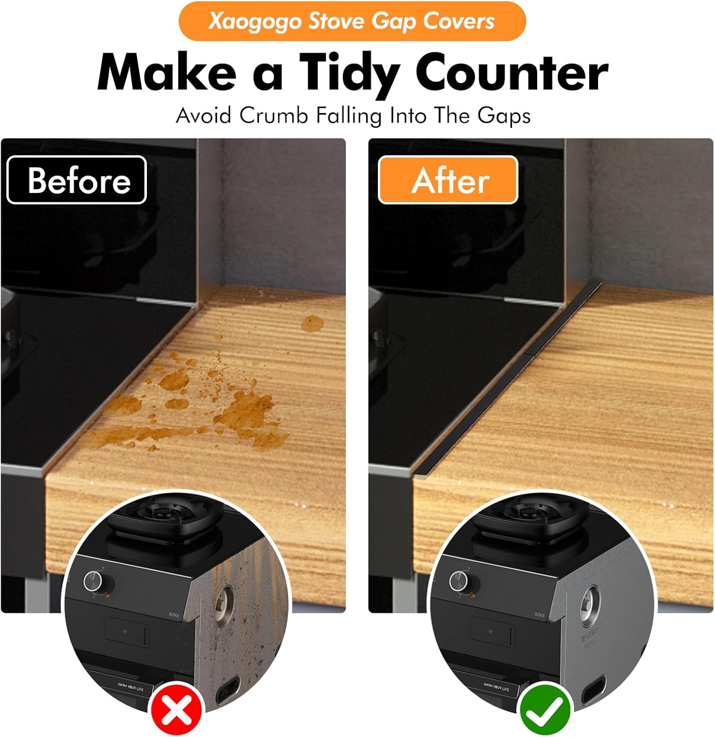 Stainless Steel Stove Gap Covers (2PCS), Stove Gap Filler for Kitchen Oven Counter Side Gap, Range Trim Kit, Easy Clean and Heat Resistant, Adjustable Length 13.8 to 27.5 1