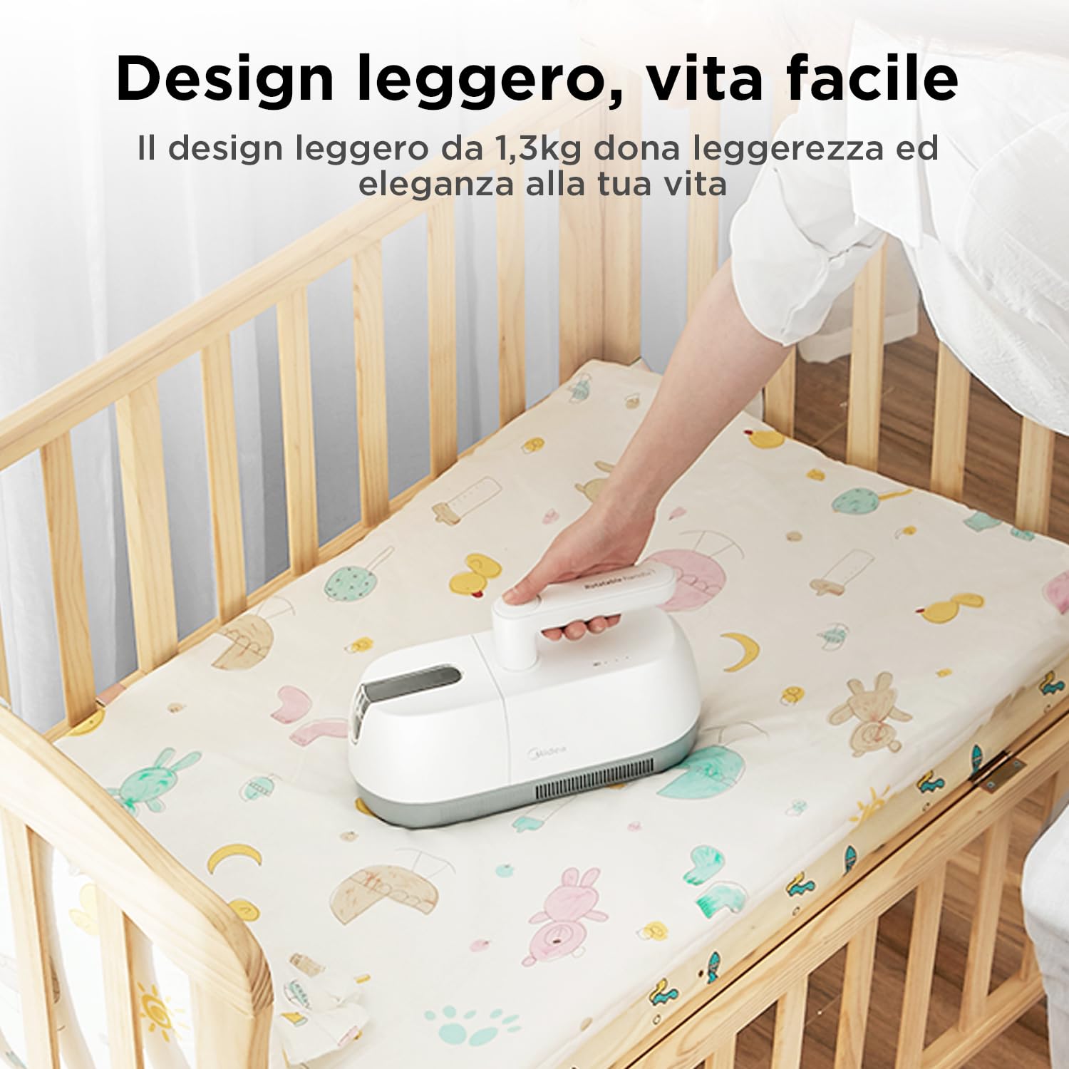 Midea MMC1921WG Aspirapolvere antiacaro senza fili, potenza di aspirazione 7500Pa, Rimozione acari UV, Maniglia girevole,Portable rechargeable case,Elimina facilmente i maits