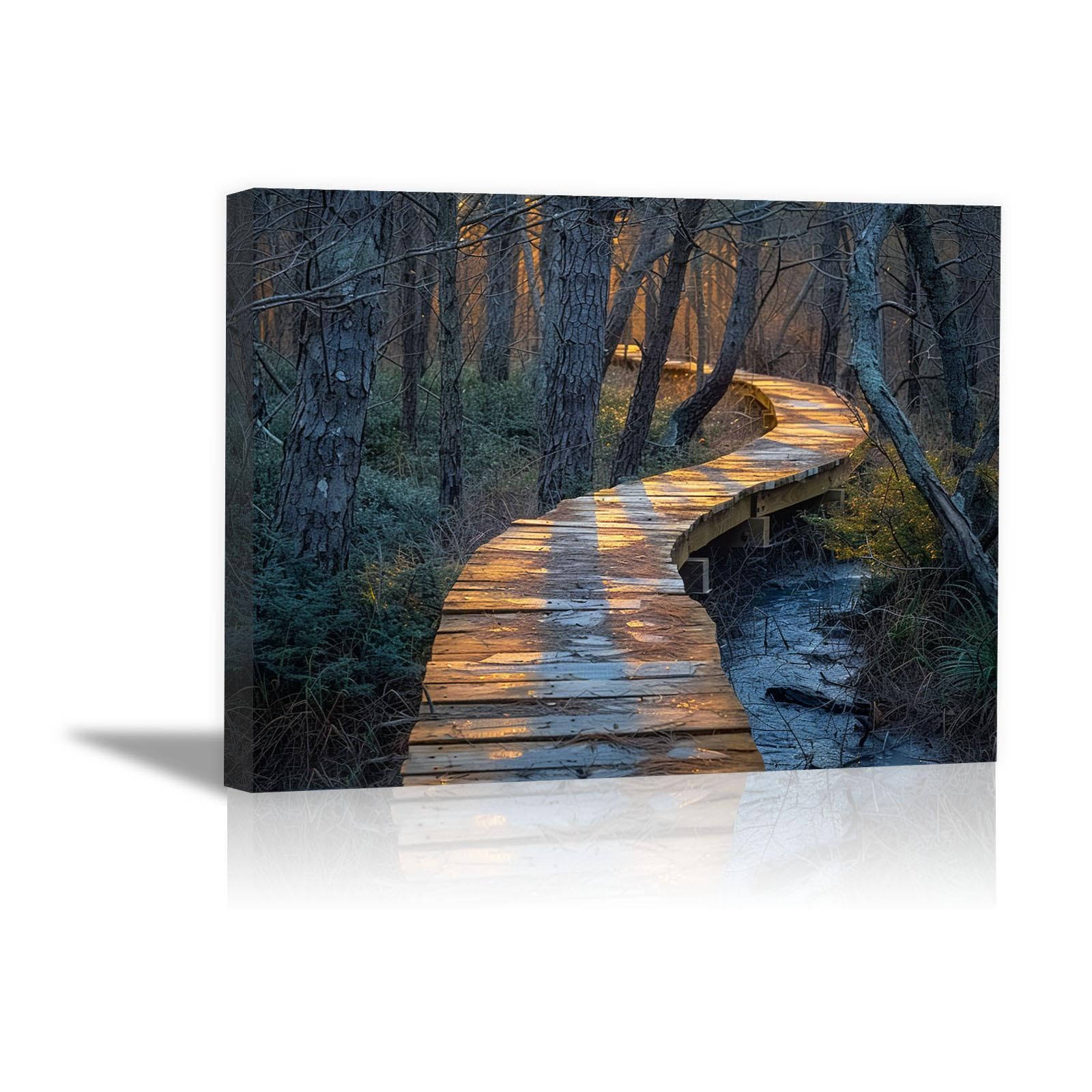 WQBQKKX Forest Pictures Sunset Forest Picture On Canvas, Gray, Gold Wall Murals Living Room Bedroom Jadalnia Kitchen and Bathroom-50x70cm Framed