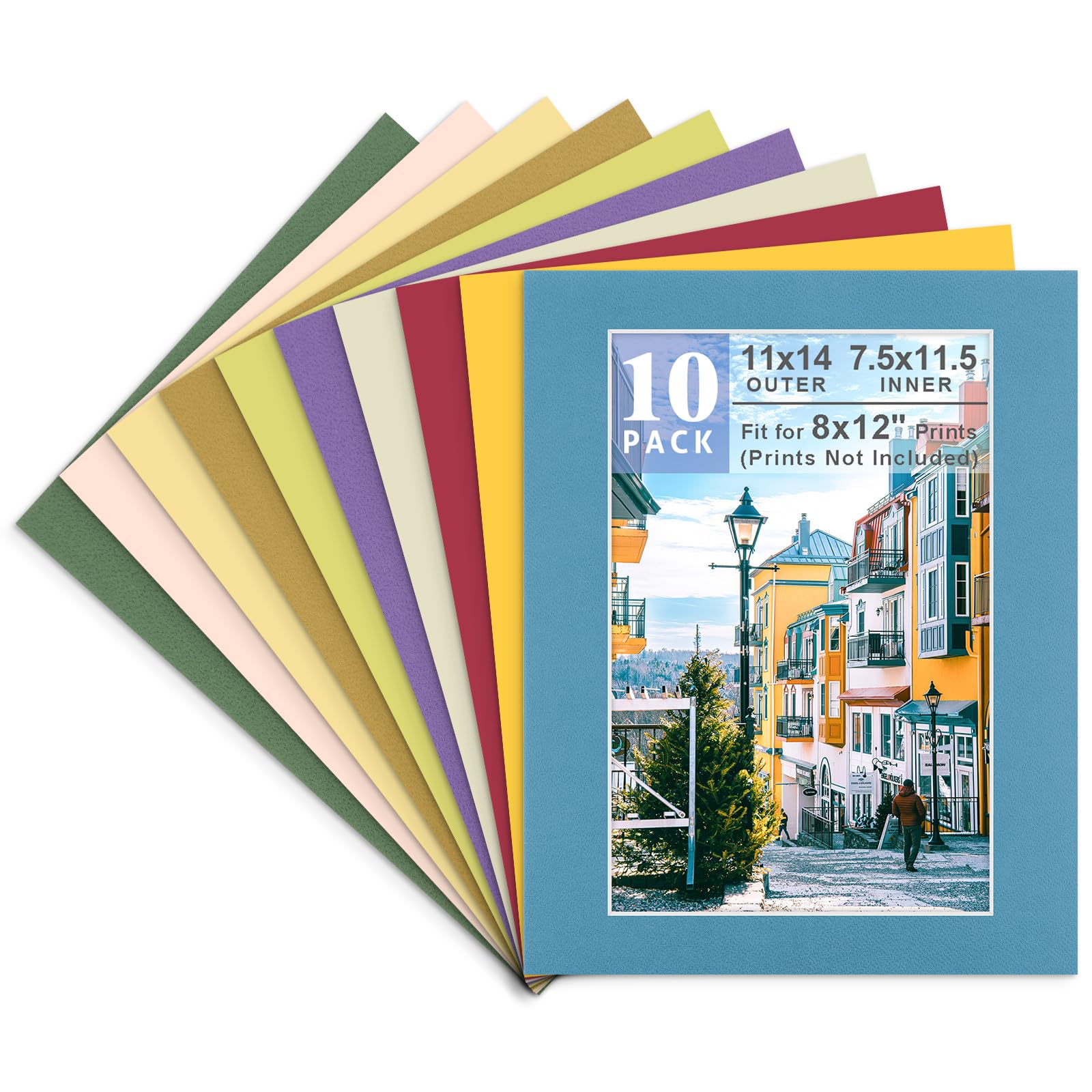 Golden State Art, 10 Pack 11x14 Mix Color Picture Mat for 8x12 Photos