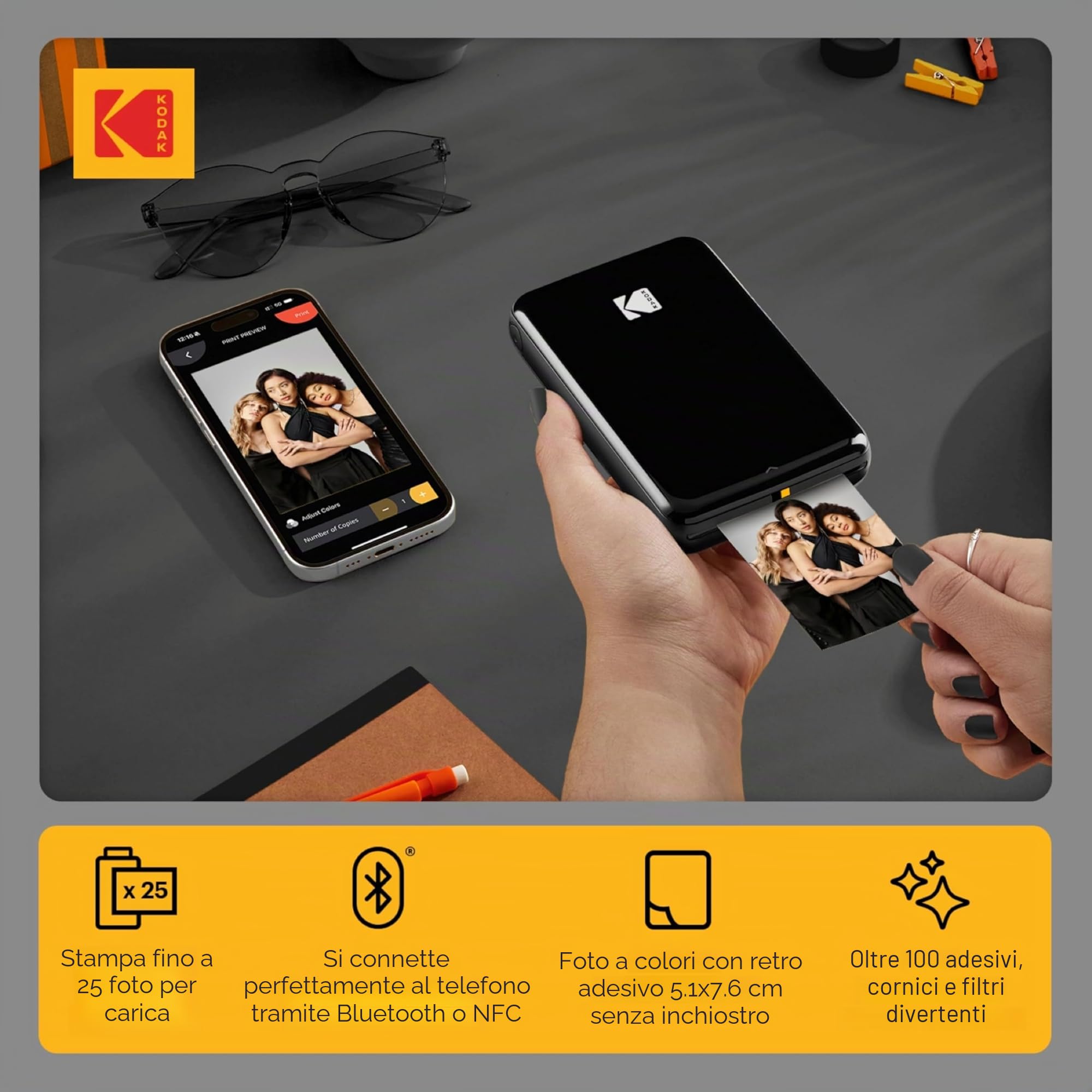 Kodak Step Stampante fotografica wireless portatile con tecnologia ZINK Zero Ink (Nero) Pacchetto scrapbook