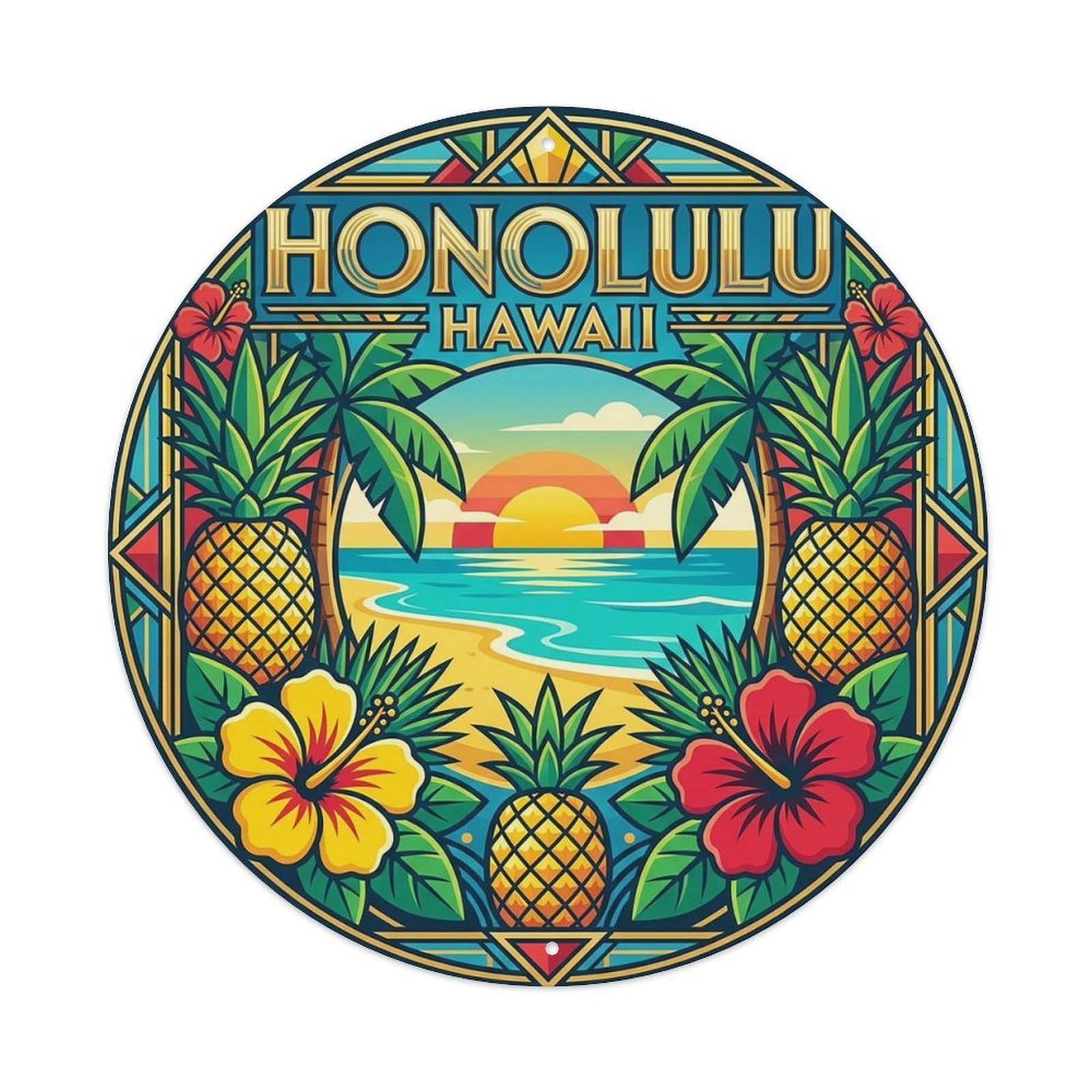 Vintage Travel Honolulu Hawaii Enchantment Metal Tin Sign