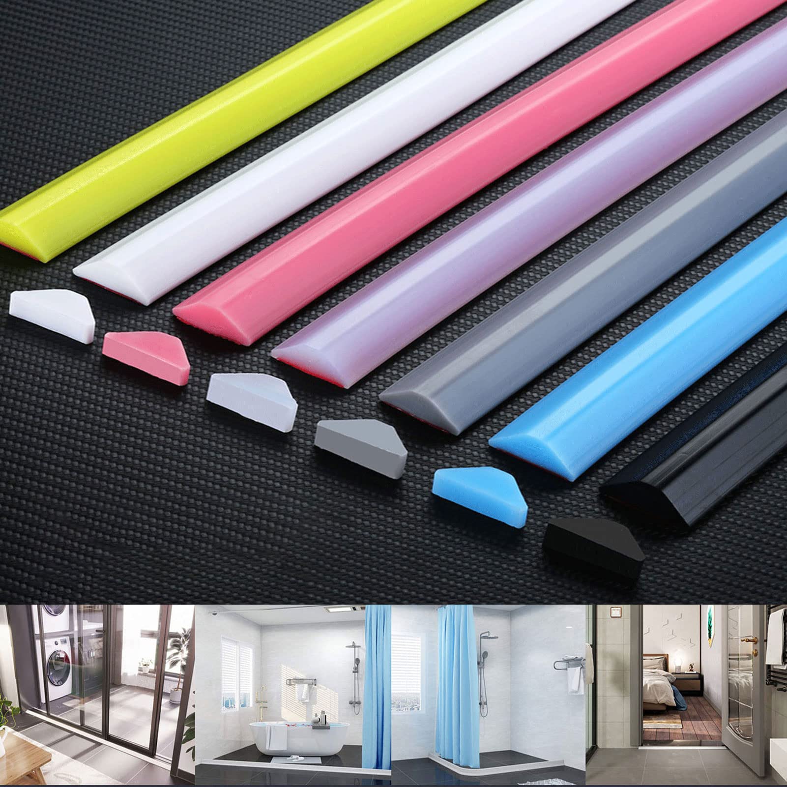 250CM Silicone Wet Room Bathroom Floor Seal Shower Screen Barrier Collapsible Collapsible Threshold Water Dam Bath Shower Threshold Water Dam Shower Retention Barrier Shower Cubicles