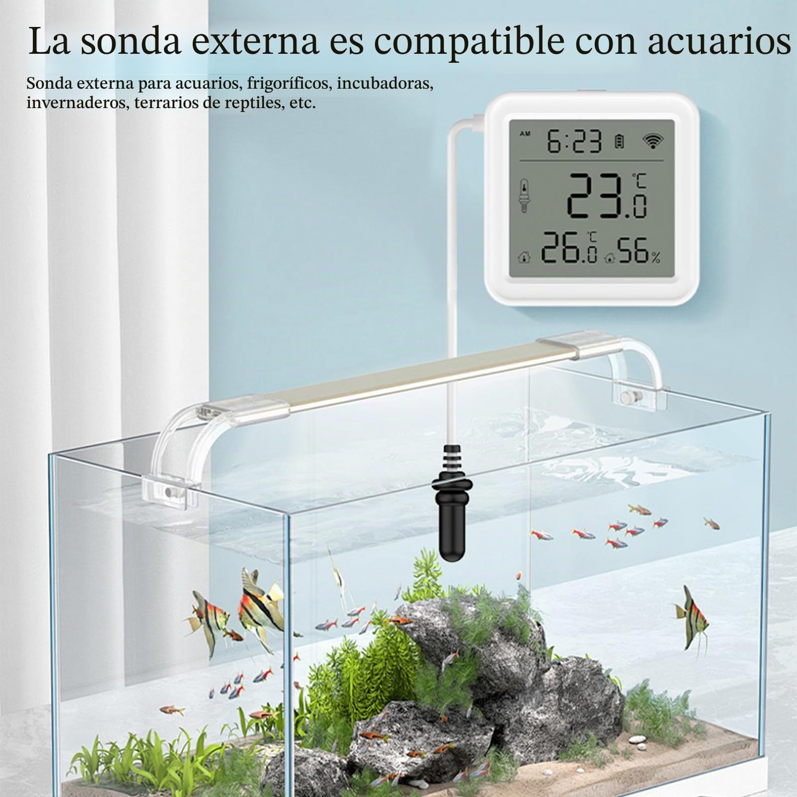 Termometro Digital Casa, Termometro Wifi App Alerta, Higrometro Digital Exportación de Datos Gratis Monitor de Termometro Nevera, Pecera, Acuarios, Termometro Bañera Bebe, Blanco 5.6 * 5.6 cm