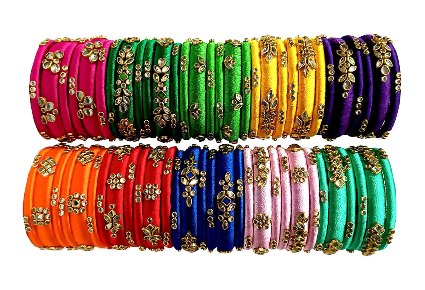 GenericBlue jays hub Silk Thread Bangles New kundan Style multicolors 28 Color Set of for Women/Girls (multi colors, 2.6)