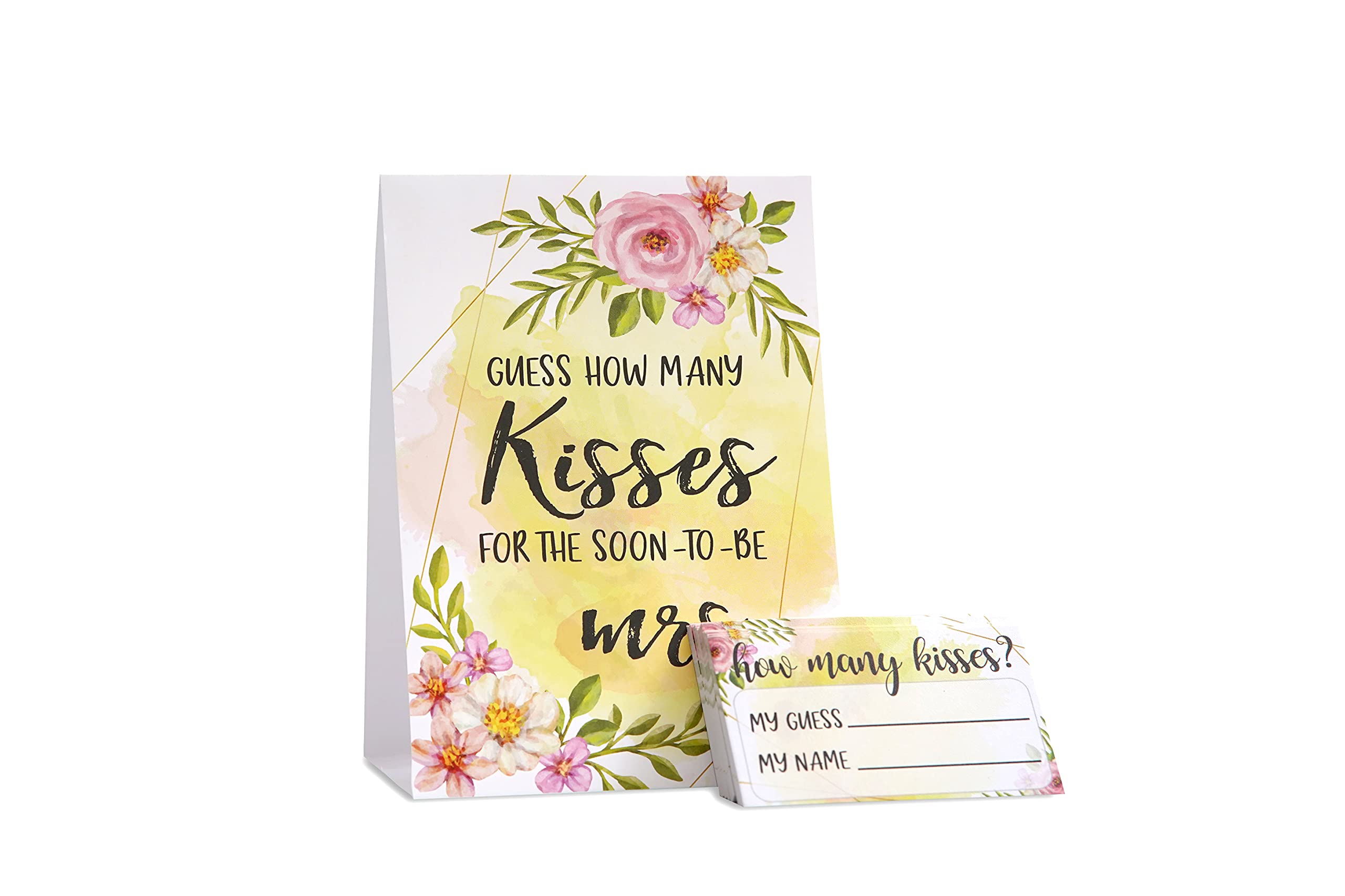 How Many Kisses Game Sign and Cards, Decorations, Party Favors For Bridal Showers, Weddings, Engagements ?1 Sign, 50 Cards per Pack(GHM-A001)