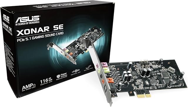 ASUS Xonar SE 5.1 PCIe gaming sound card with 192kHz/24-bit hi-res audio and 116dB SNR