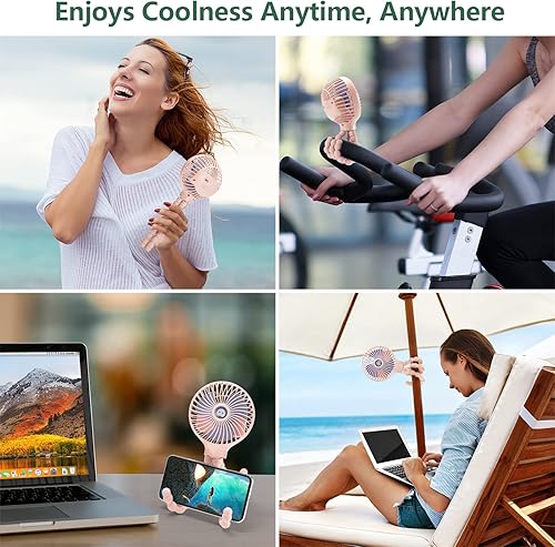 Miniatura 8 de snawowo Mini ventilador portátil para cochecito de bebé, ventilador de clip a pilas, recargable con rotación de 360, trípode flexible, ventilador de