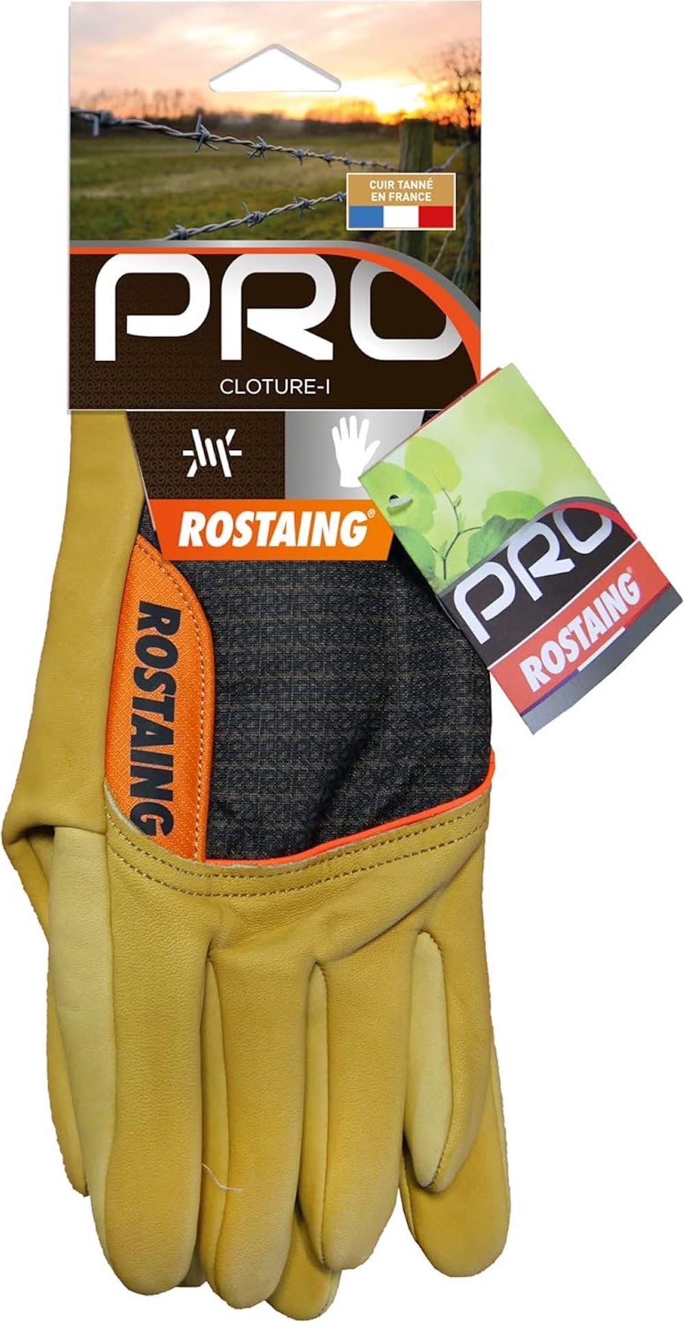 ROSTAING Gants Anti-perforation Cuir Barbelés Ronces Clôture | Gant cuir 1,8mm certifié EN 388:4144X. Anti-perforation pour pose de barbelés. Protection artère au poignet.